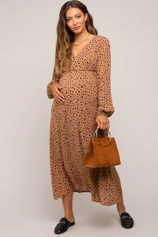 Mocha Animal Print Side Cutout Maternity Midi Dress sold by Pinkblush