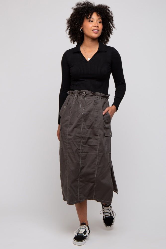 Charcoal Cargo Cinched Midi Skirt sold by Pinkblush product image thumbnail 6
