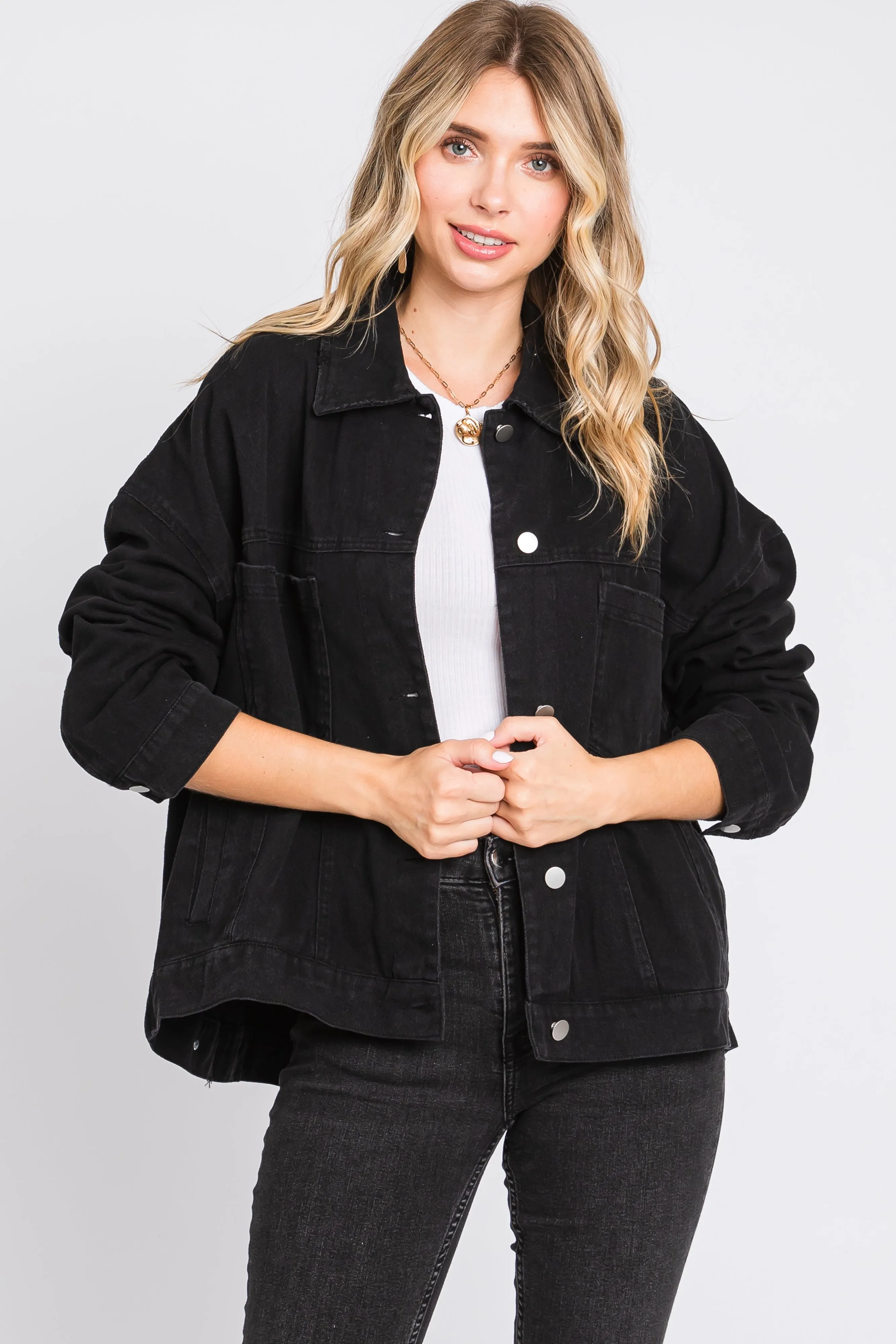 Black Basic Denim Jacket sold by Pinkblush product image thumbnail 4