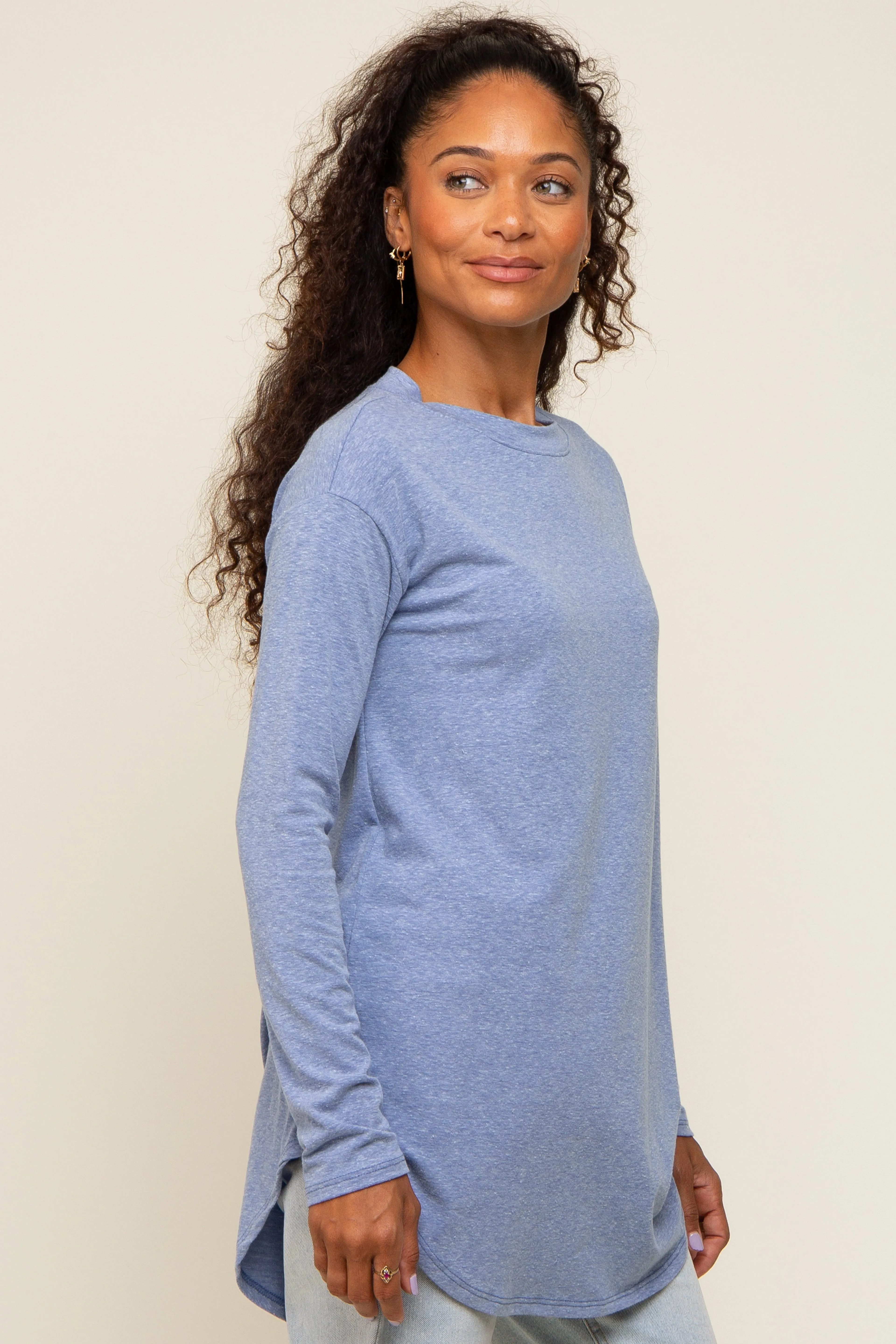 Blue Long Sleeve Curved Hem Top sold by Pinkblush product image thumbnail 2