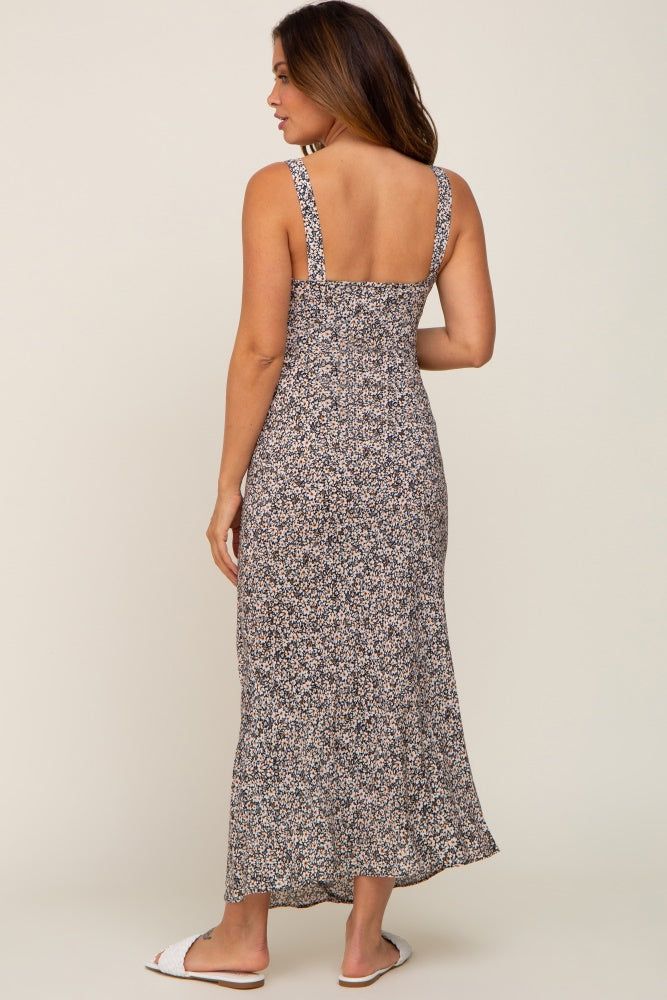 Black Floral Print V-Neck Maternity Maxi Dress sold by Pinkblush product image thumbnail 4