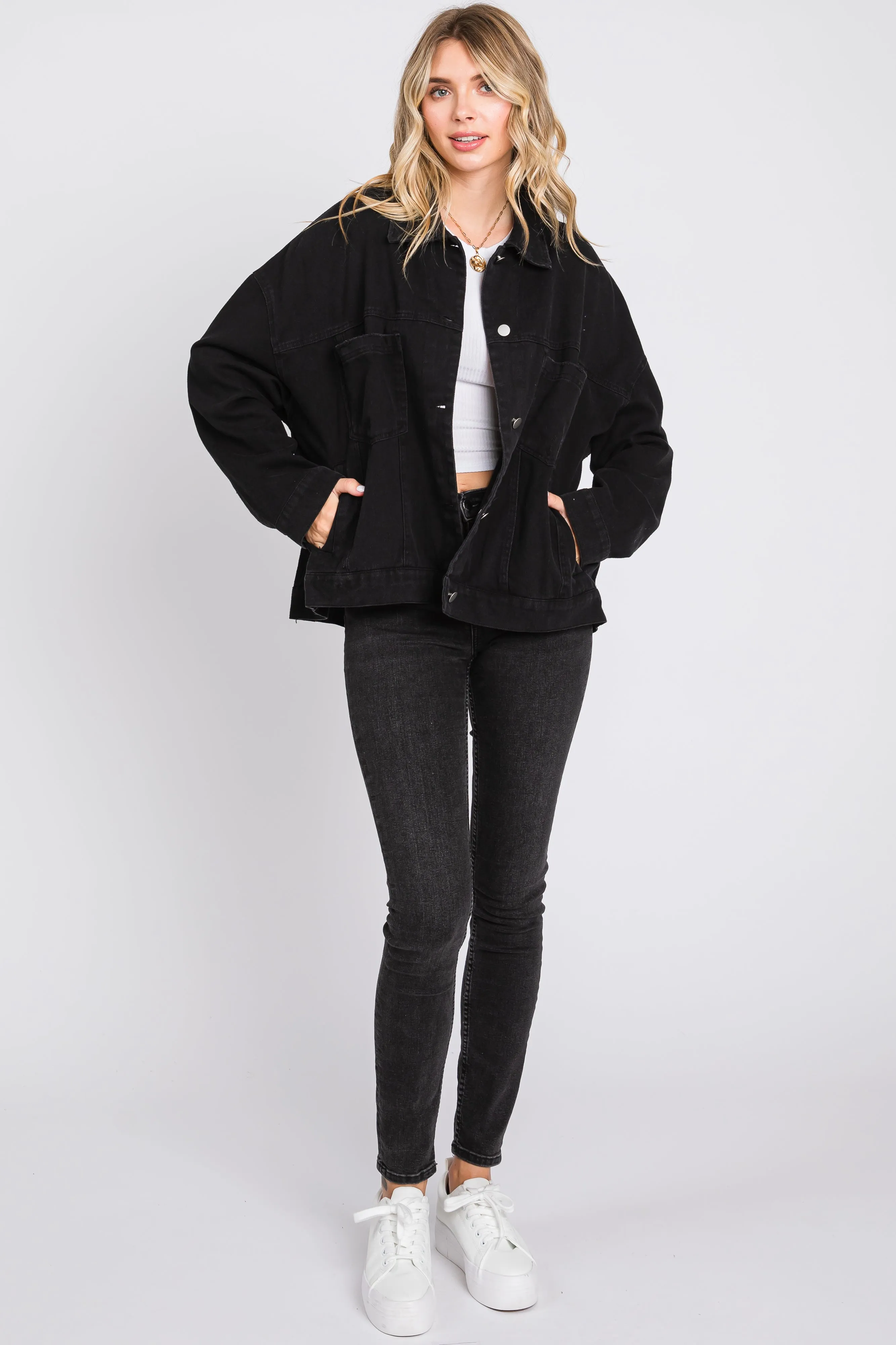 Black Basic Denim Jacket sold by Pinkblush product image thumbnail 5