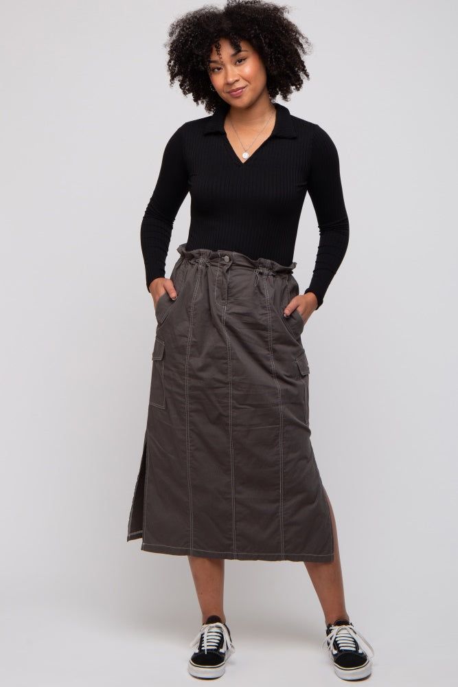 Charcoal Cargo Cinched Midi Skirt sold by Pinkblush product image thumbnail 5
