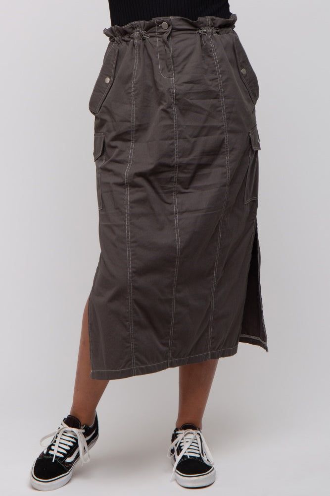 Charcoal Cargo Cinched Midi Skirt sold by Pinkblush product image thumbnail 2