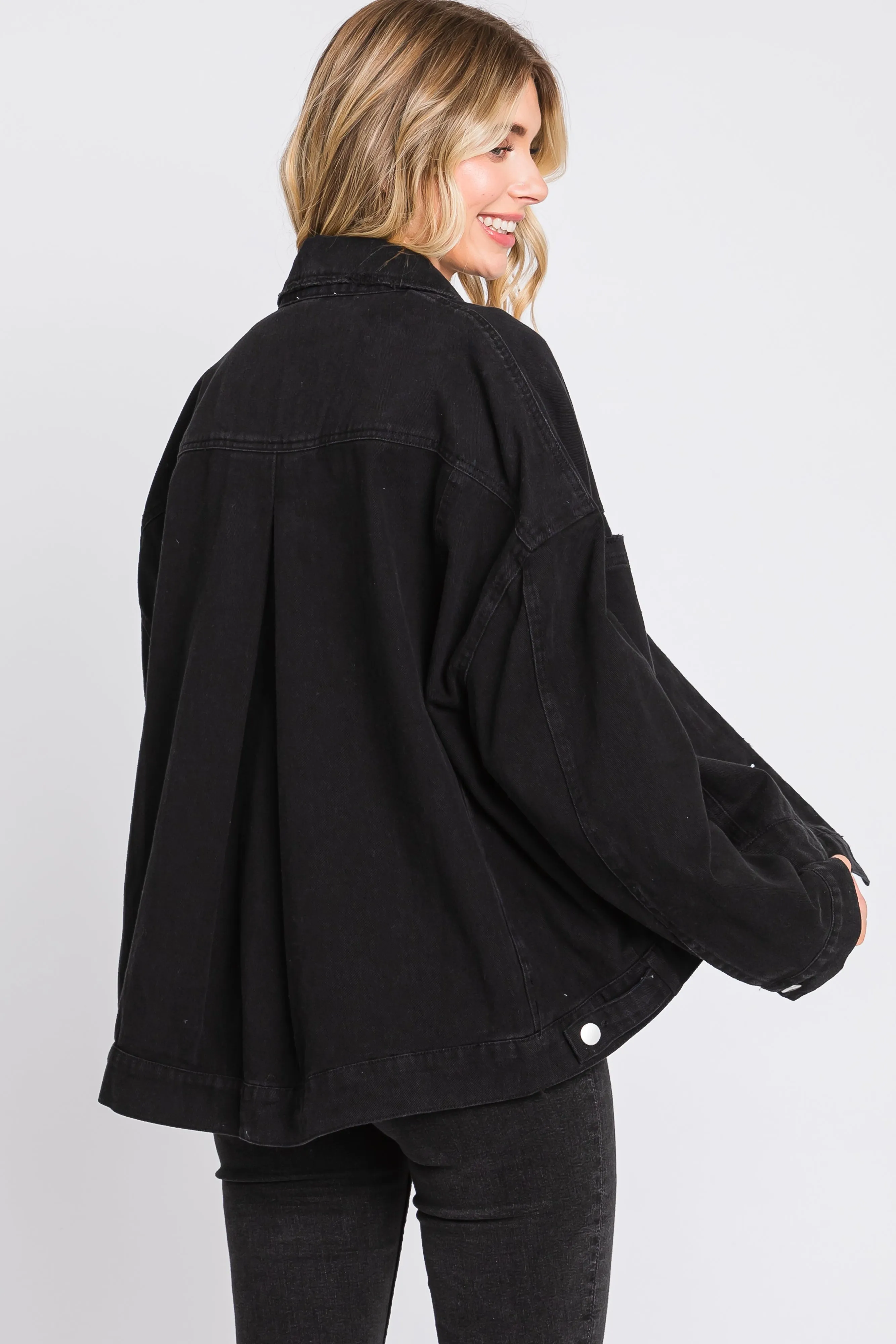 Black Basic Denim Jacket sold by Pinkblush product image thumbnail 3