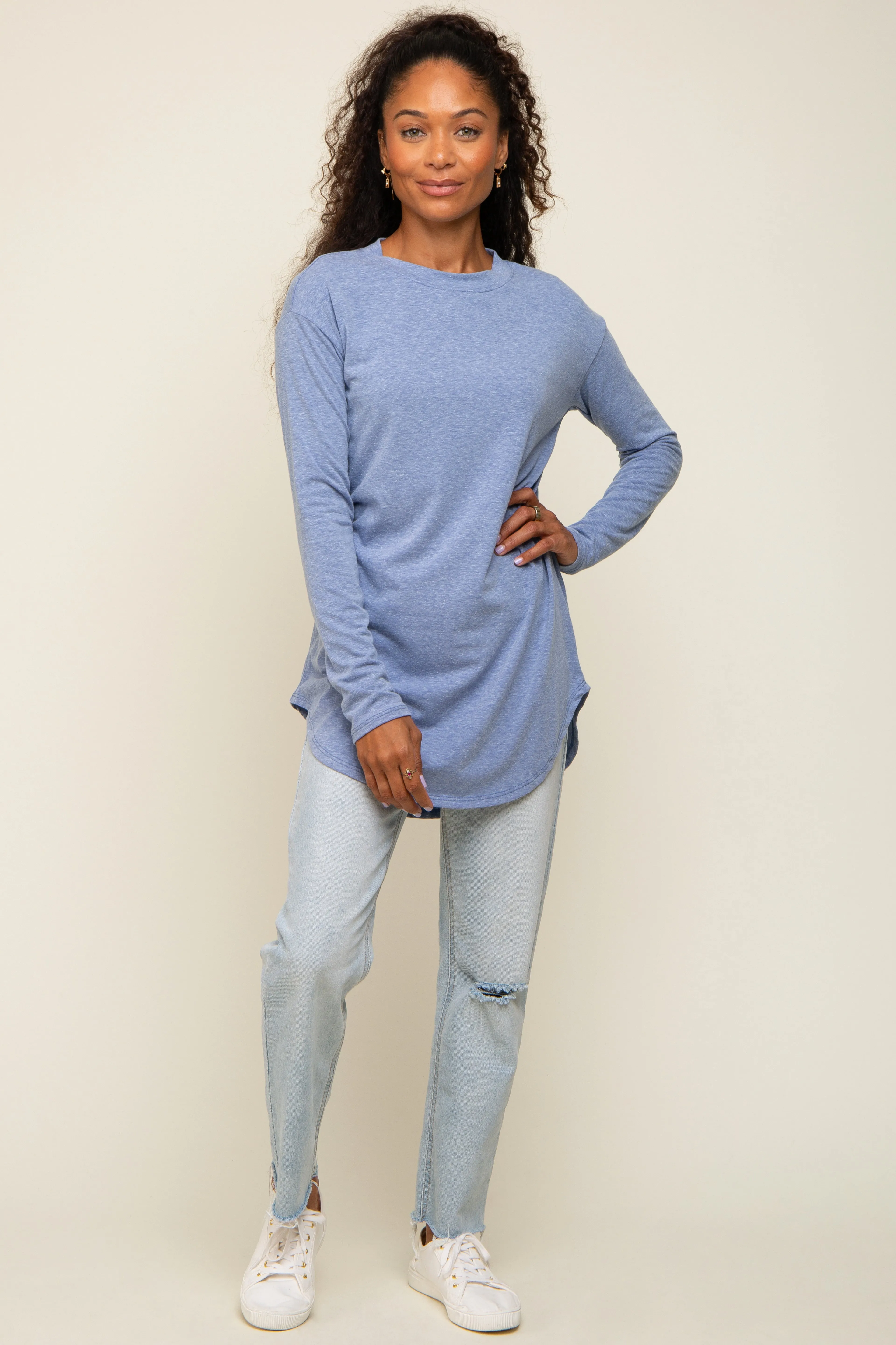 Blue Long Sleeve Curved Hem Top sold by Pinkblush product image thumbnail 4
