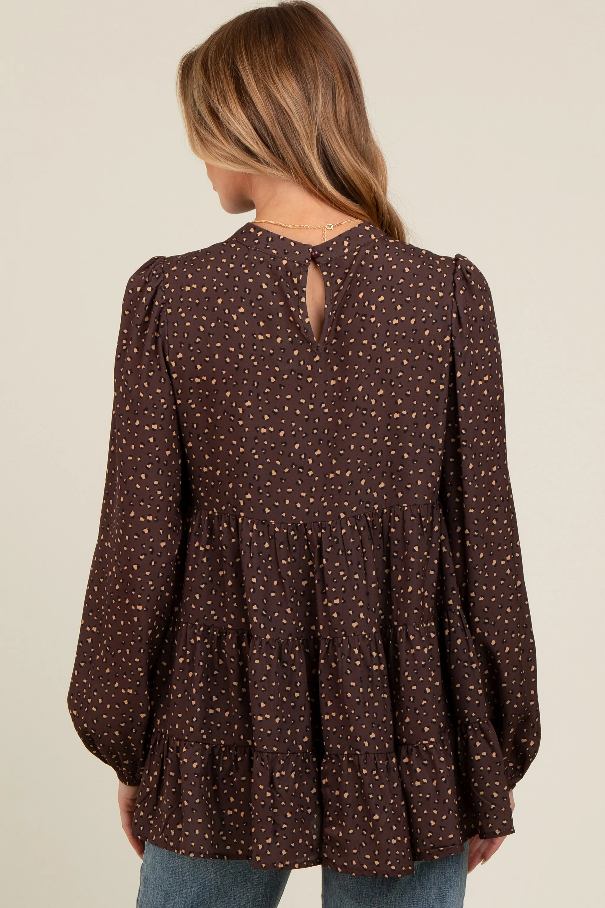 Brown Animal Print Mock Neck Tiered Maternity Top sold by Pinkblush product image thumbnail 4