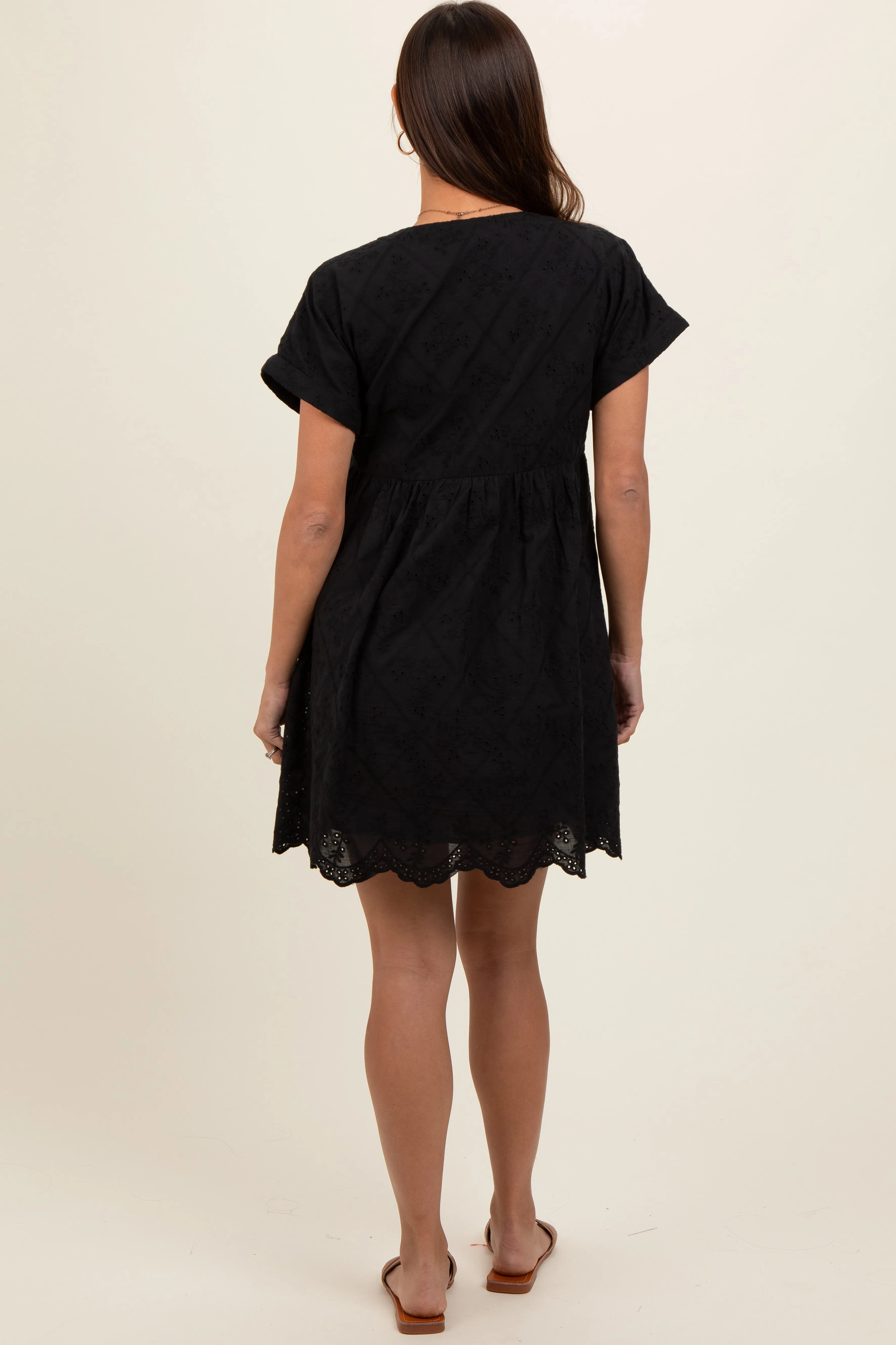 Black Eyelet Button Front Short Sleeve Maternity Dress sold by Pinkblush product image thumbnail 4