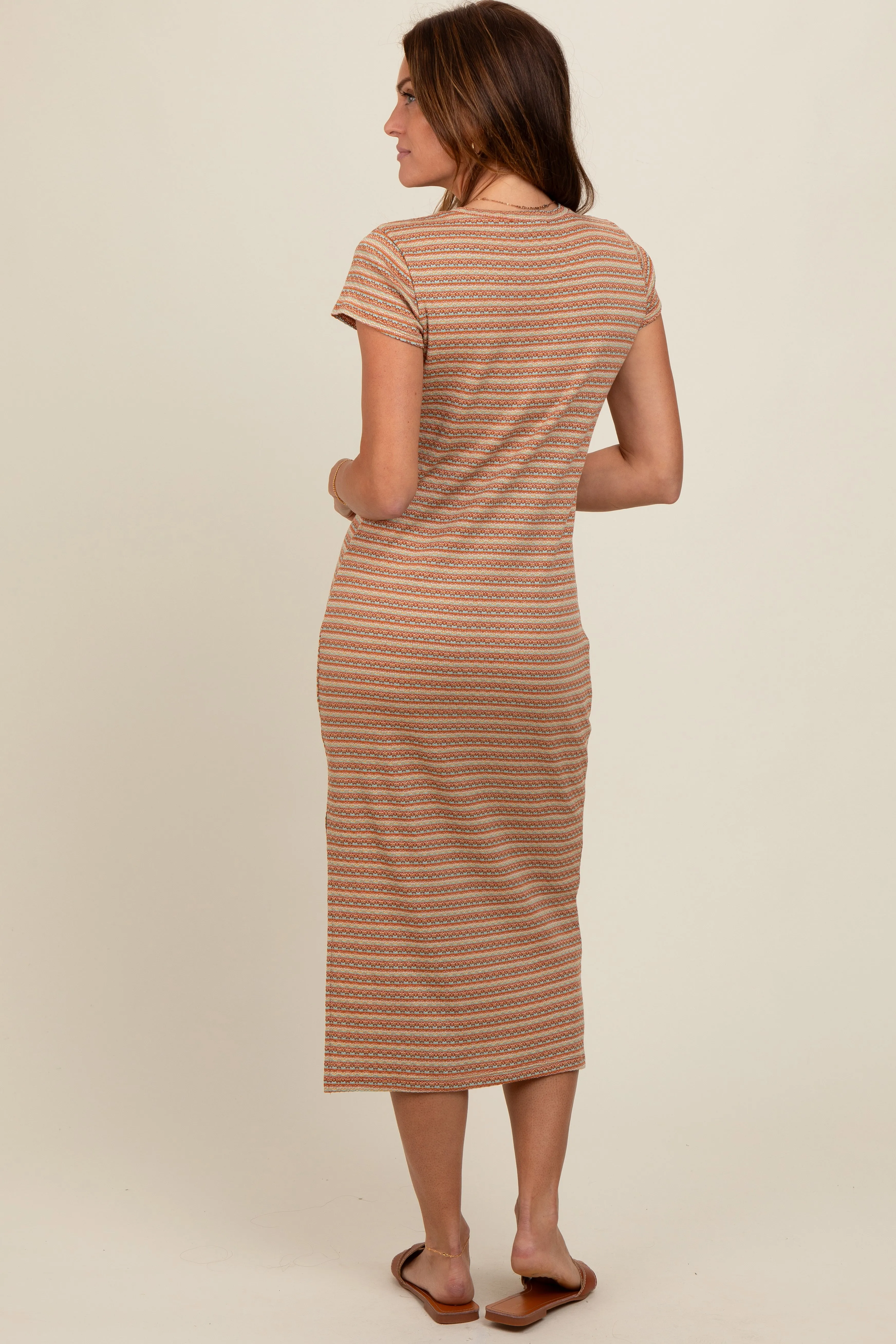 Rust Striped Side Slit Midi Dress sold by Pinkblush product image thumbnail 4