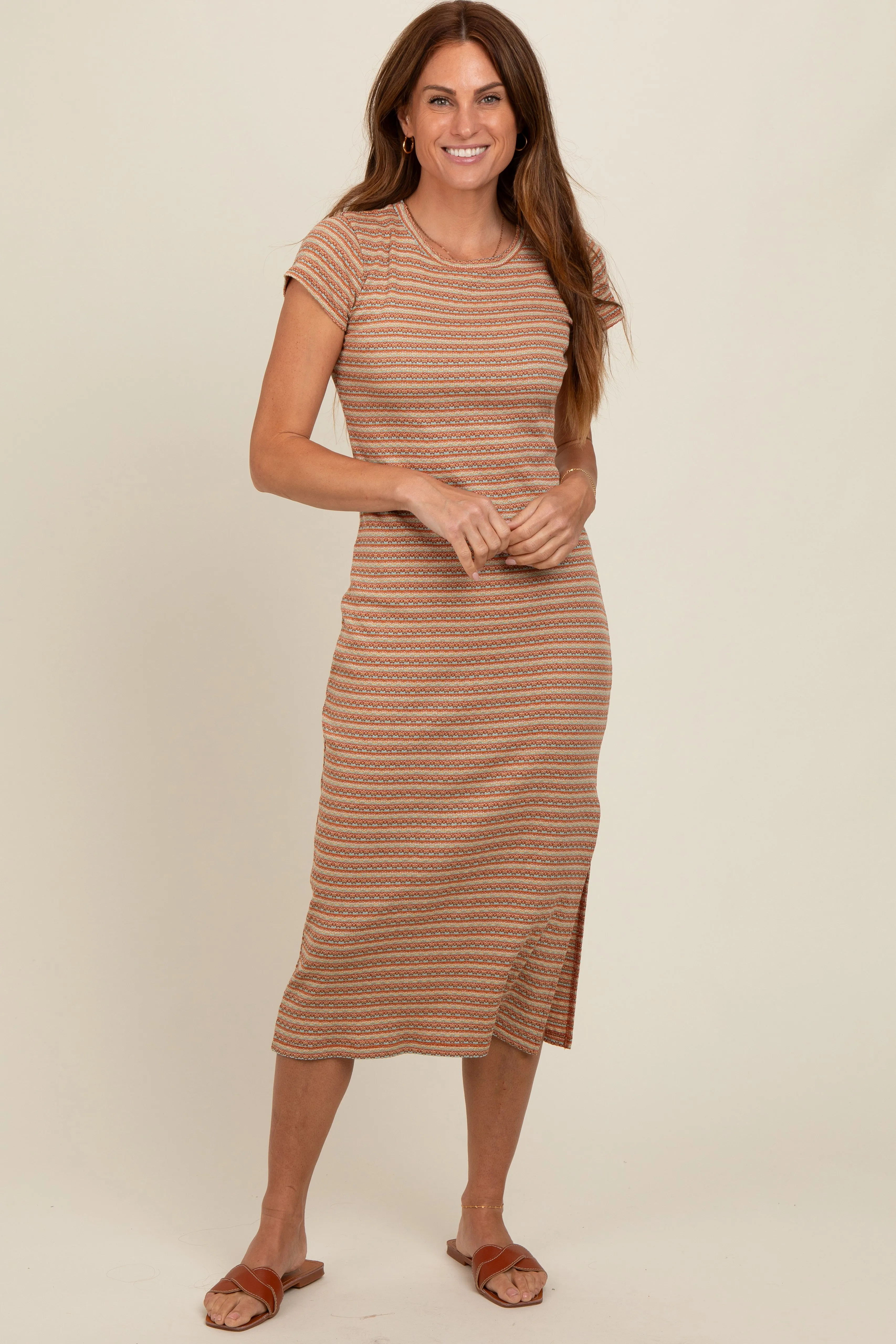 Rust Striped Side Slit Midi Dress sold by Pinkblush