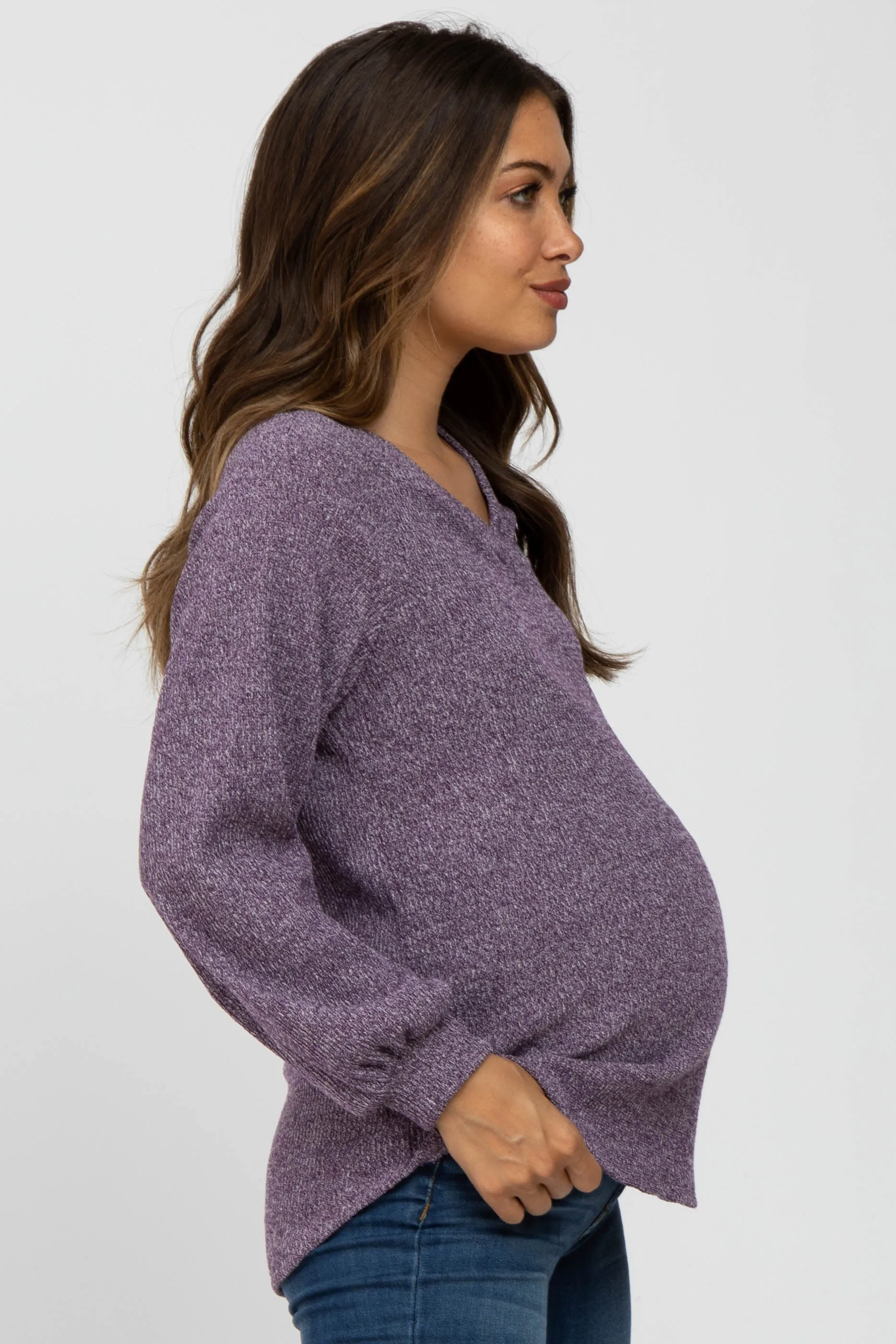Purple Marled V-Neck Long Sleeve Maternity Top sold by Pinkblush product image thumbnail 3