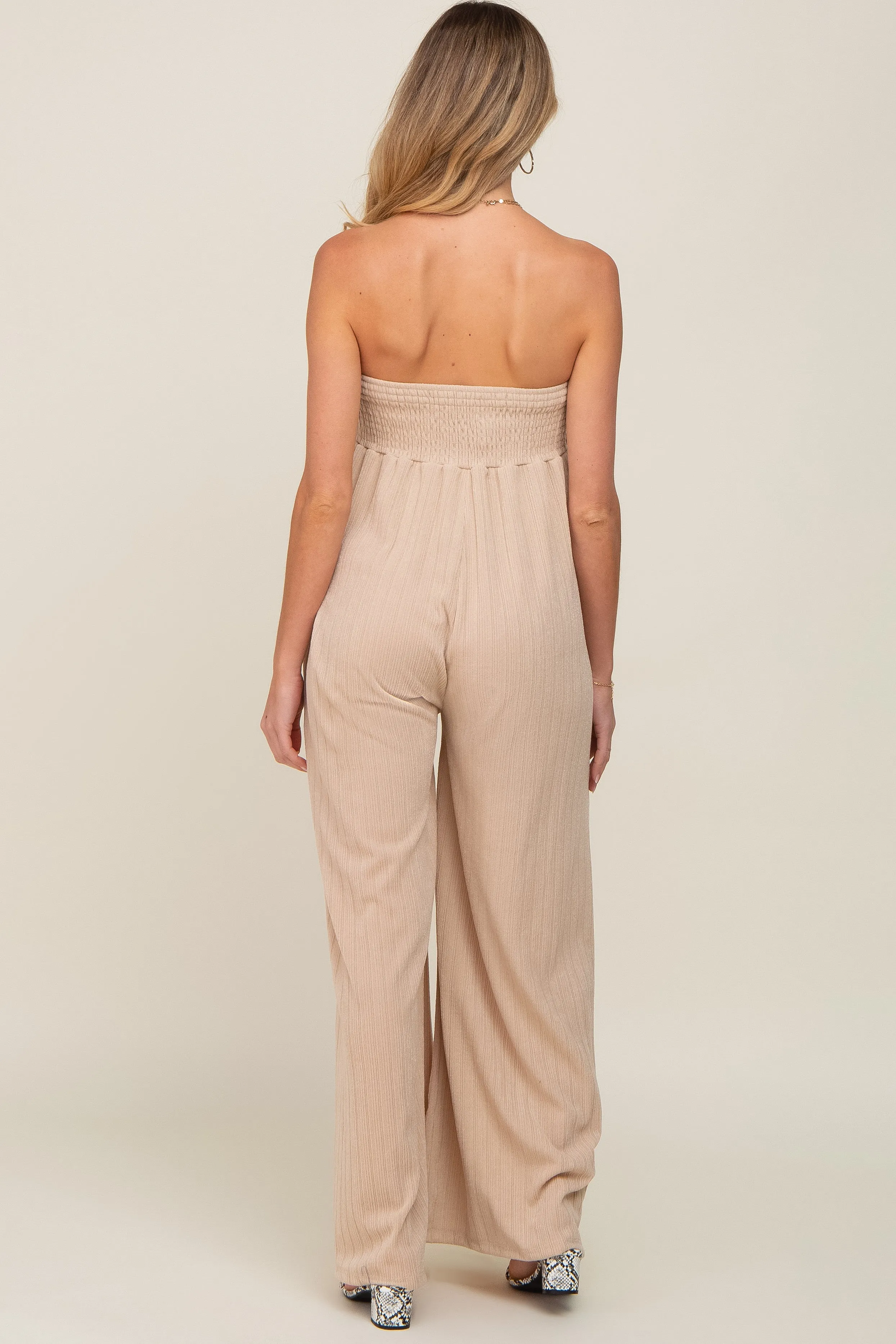 Taupe Strapless Front Twist Maternity Jumpsuit sold by Pinkblush product image thumbnail 4