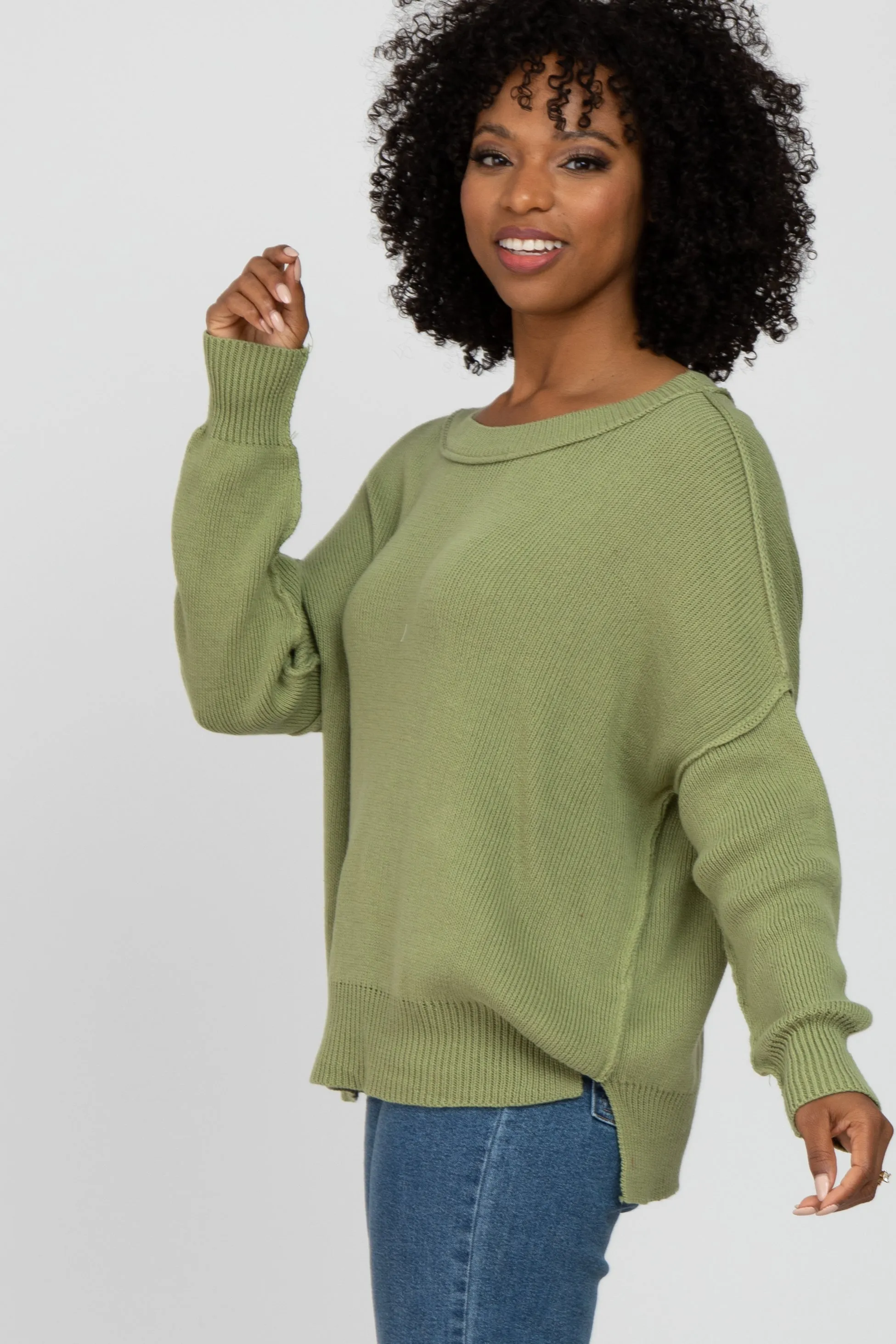Light Olive Exposed Seam Side Slit Sweater sold by Pinkblush product image thumbnail 2
