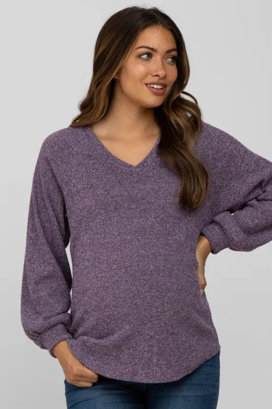 Purple Marled V-Neck Long Sleeve Maternity Top made by Hello MIZ