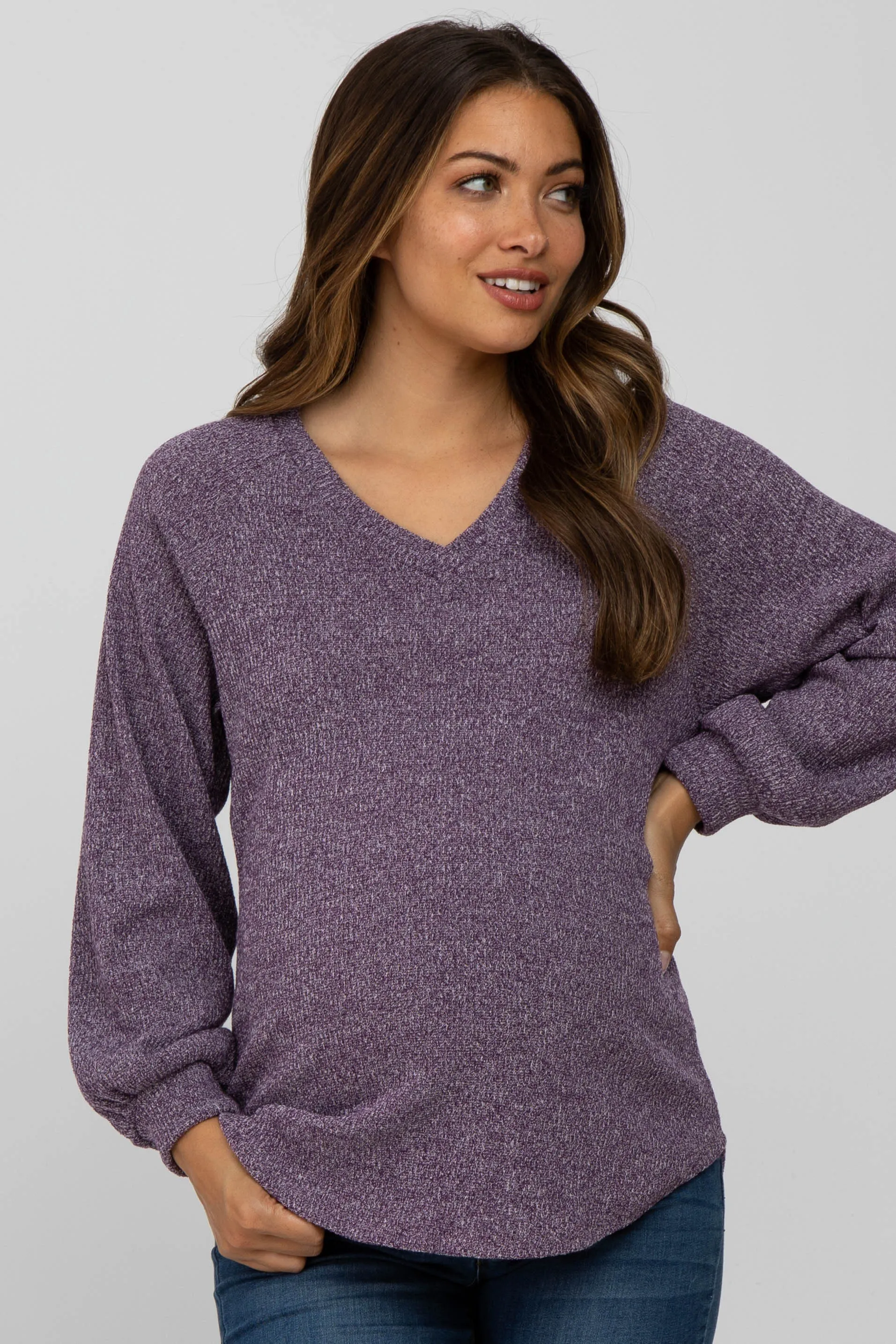 Purple Marled V-Neck Long Sleeve Maternity Top sold by Pinkblush