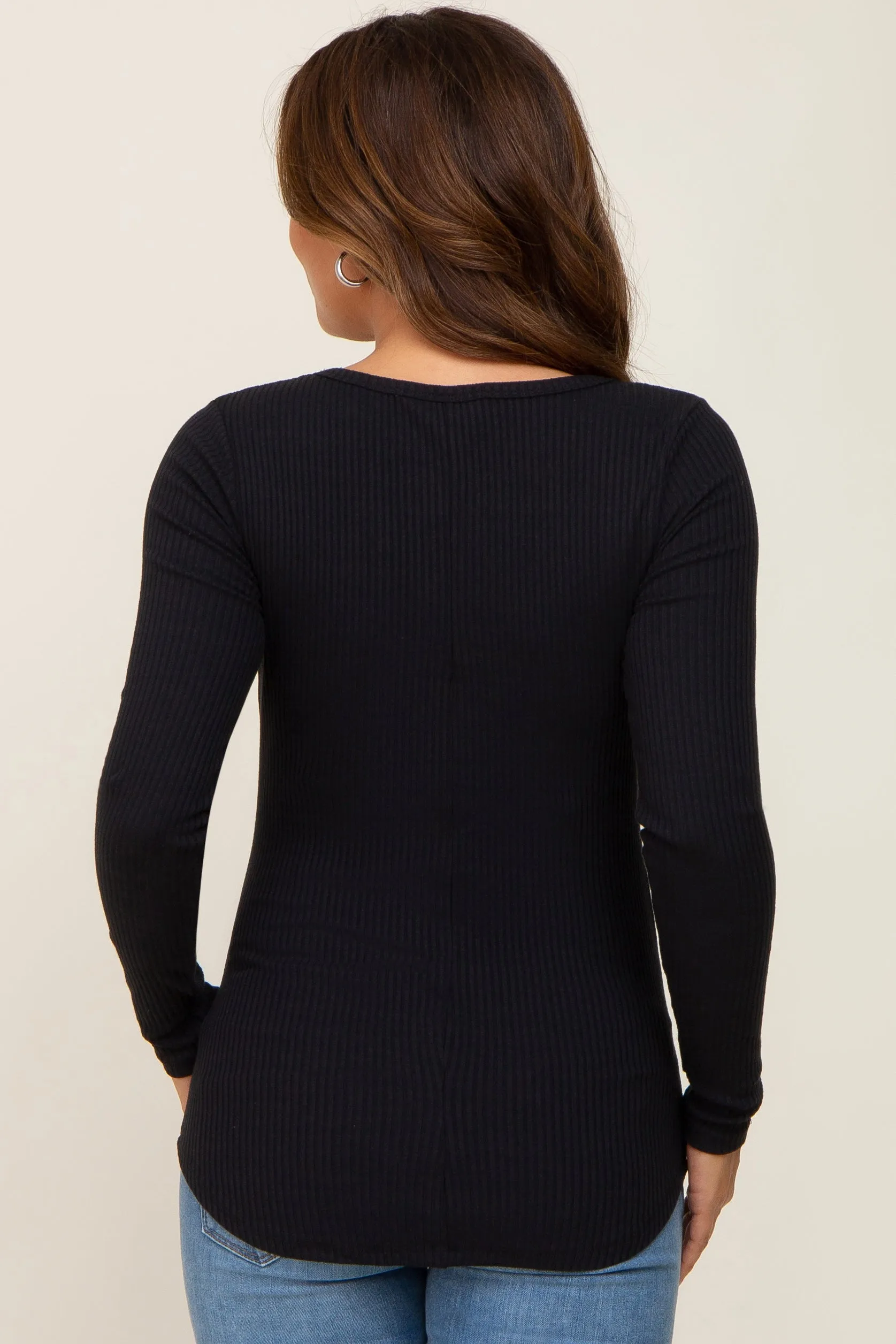 Black Ribbed Scoop Neck Long Sleeve Maternity Top sold by Pinkblush product image thumbnail 3