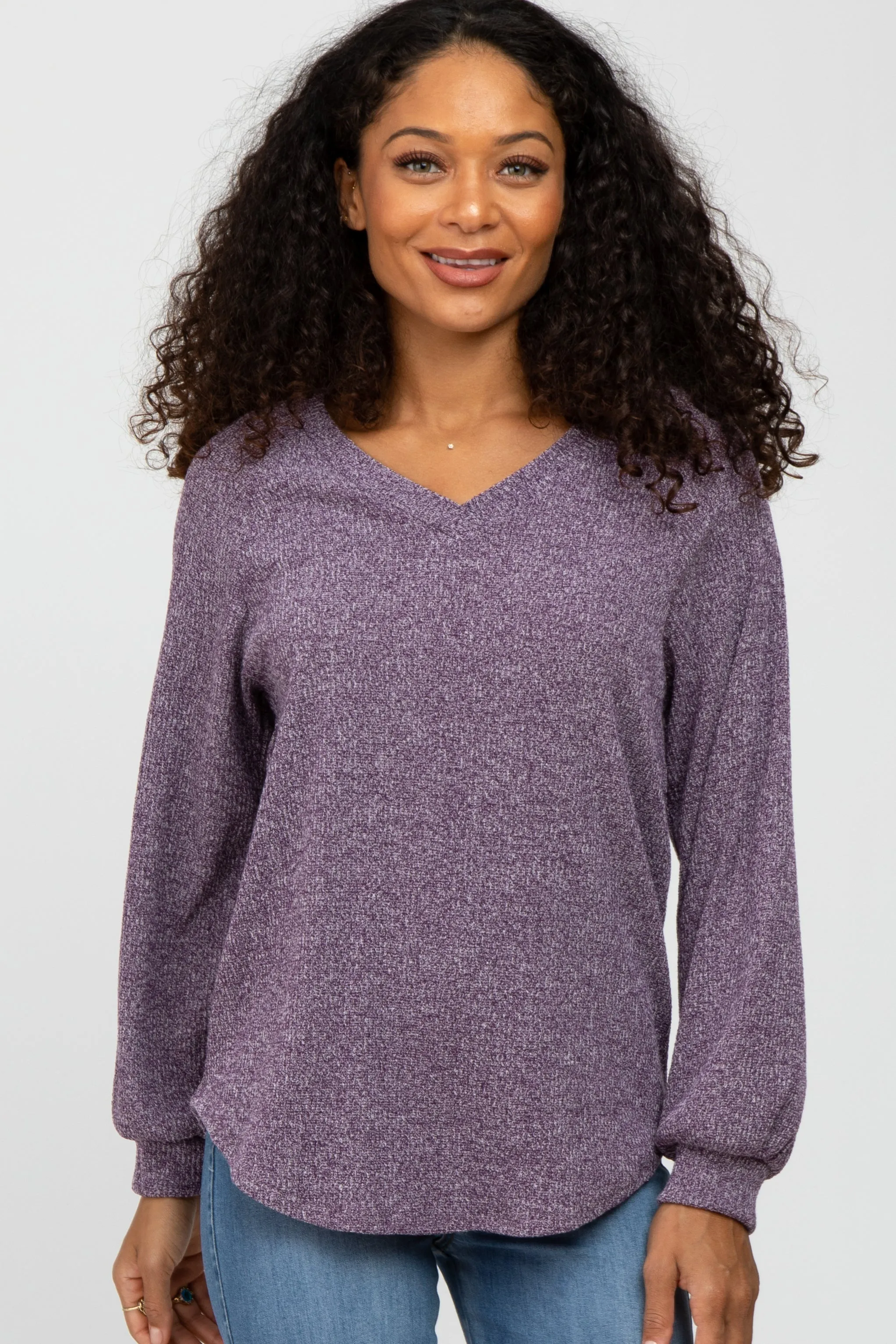 Purple Marled V-Neck Long Sleeve Maternity Top sold by Pinkblush product image thumbnail 5