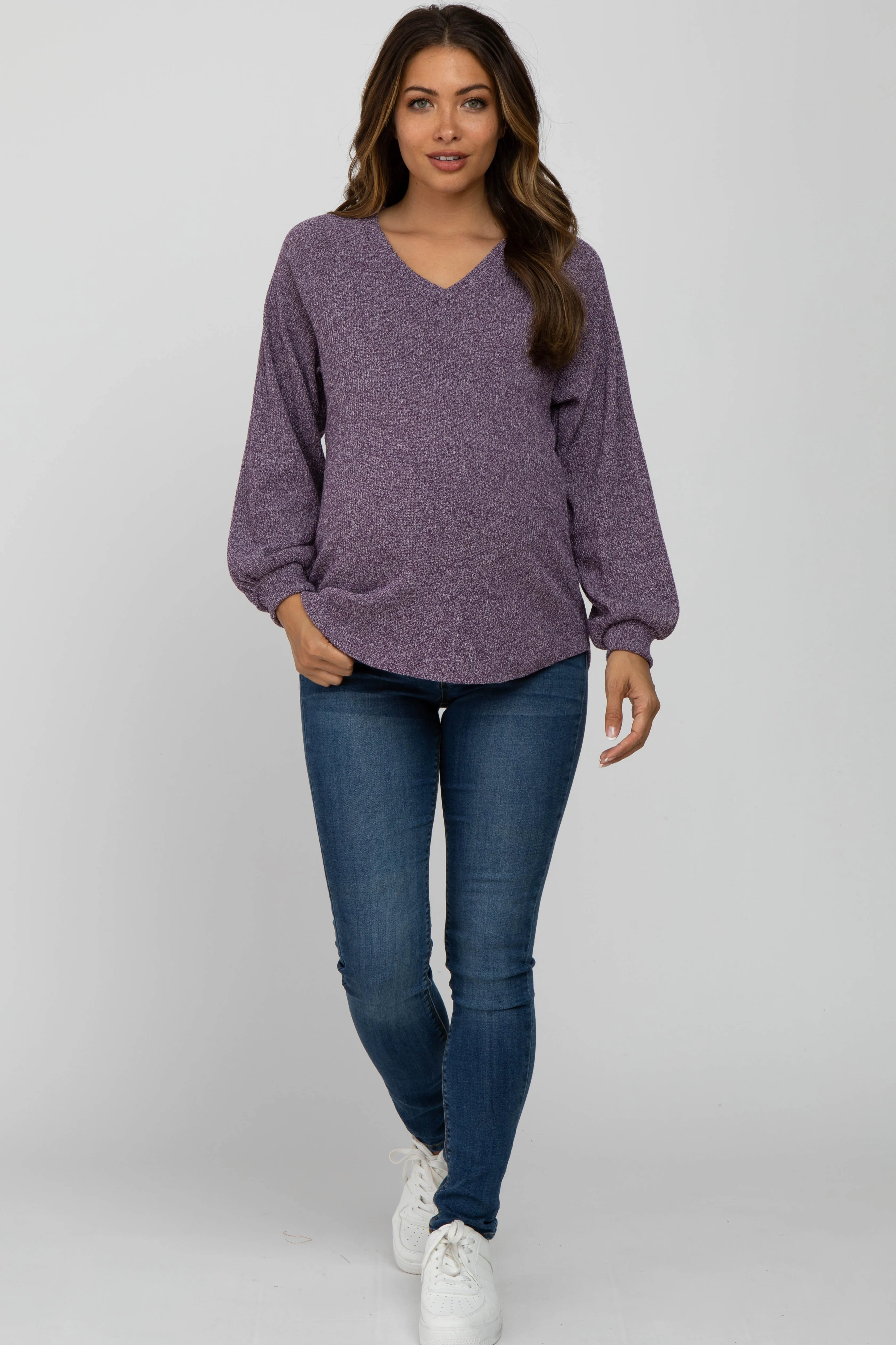 Purple Marled V-Neck Long Sleeve Maternity Top sold by Pinkblush product image thumbnail 2