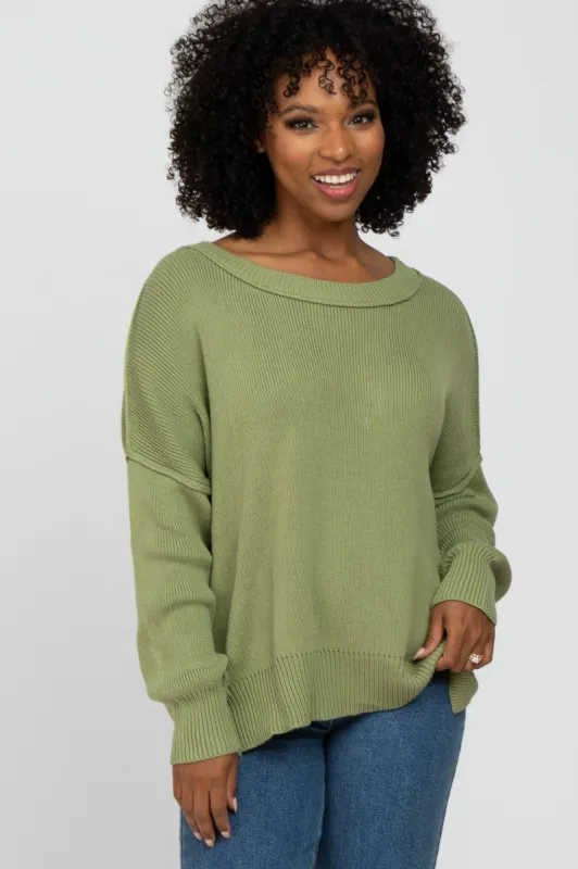 Light Olive Exposed Seam Side Slit Sweater sold by Pinkblush