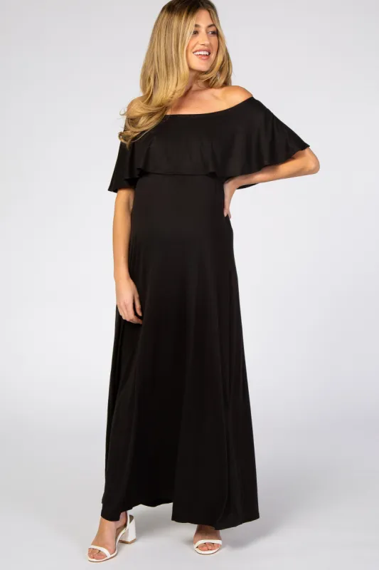 Black Off Shoulder Maxi Maternity Dress sold by Pinkblush