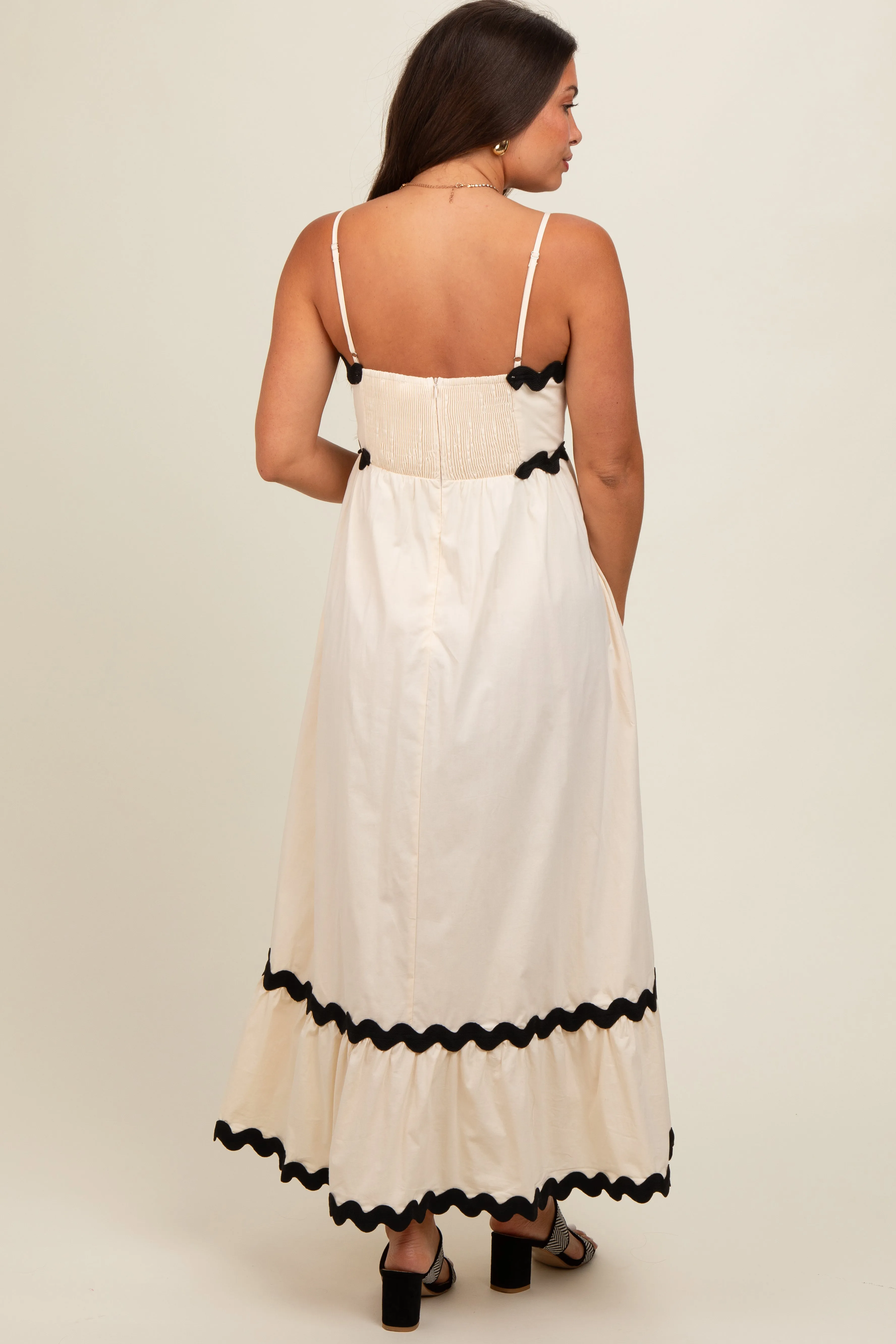 Beige Contrast Wavy Trim Maternity Maxi Dress sold by Pinkblush product image thumbnail 4
