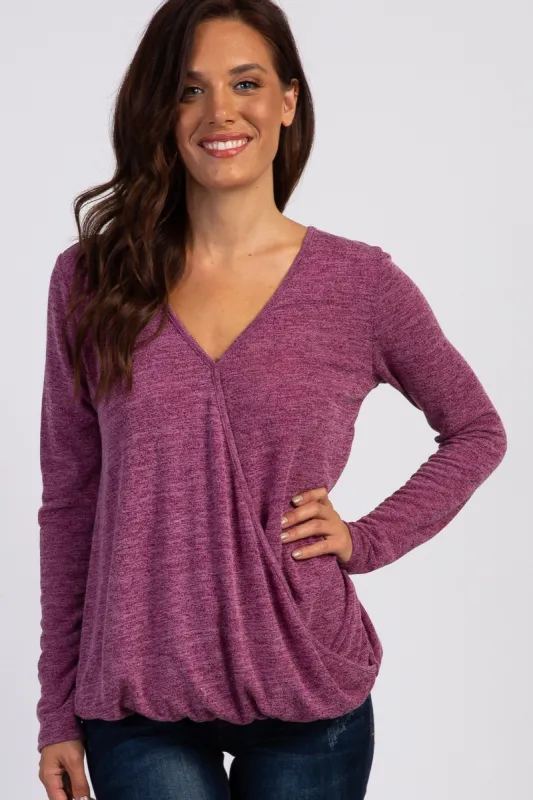 Burgundy Two-Tone Long Sleeve Wrap Top sold by Pinkblush