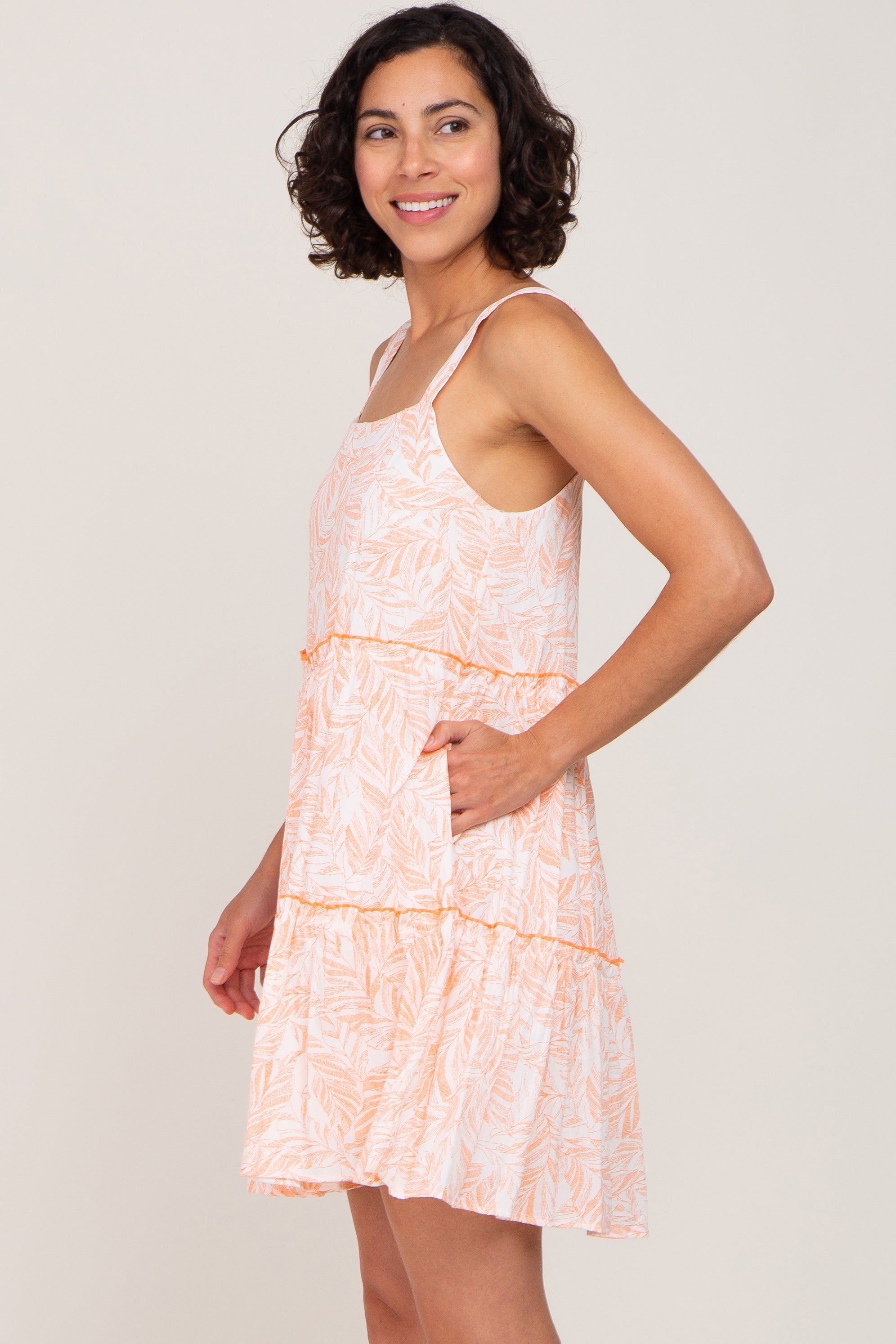 Orange Palm Printed Square Neck Ruffle Tiered Dress sold by Pinkblush product image thumbnail 3