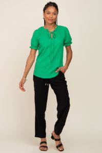 Green Ruffle Accent Tie Front Blouse sold by Pinkblush