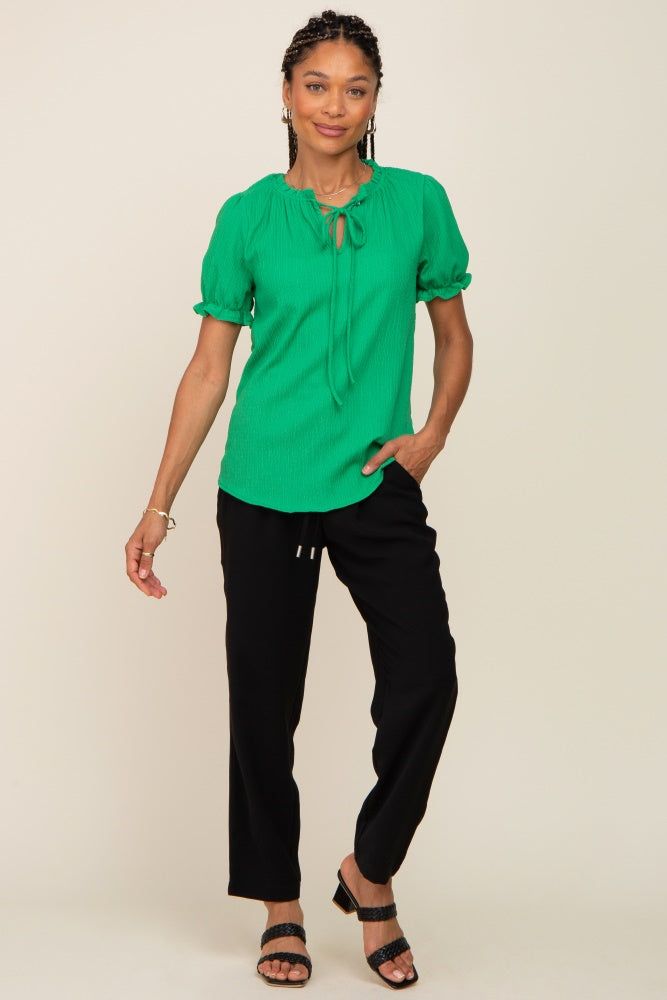 Green Ruffle Accent Tie Front Blouse sold by Pinkblush product image thumbnail 4