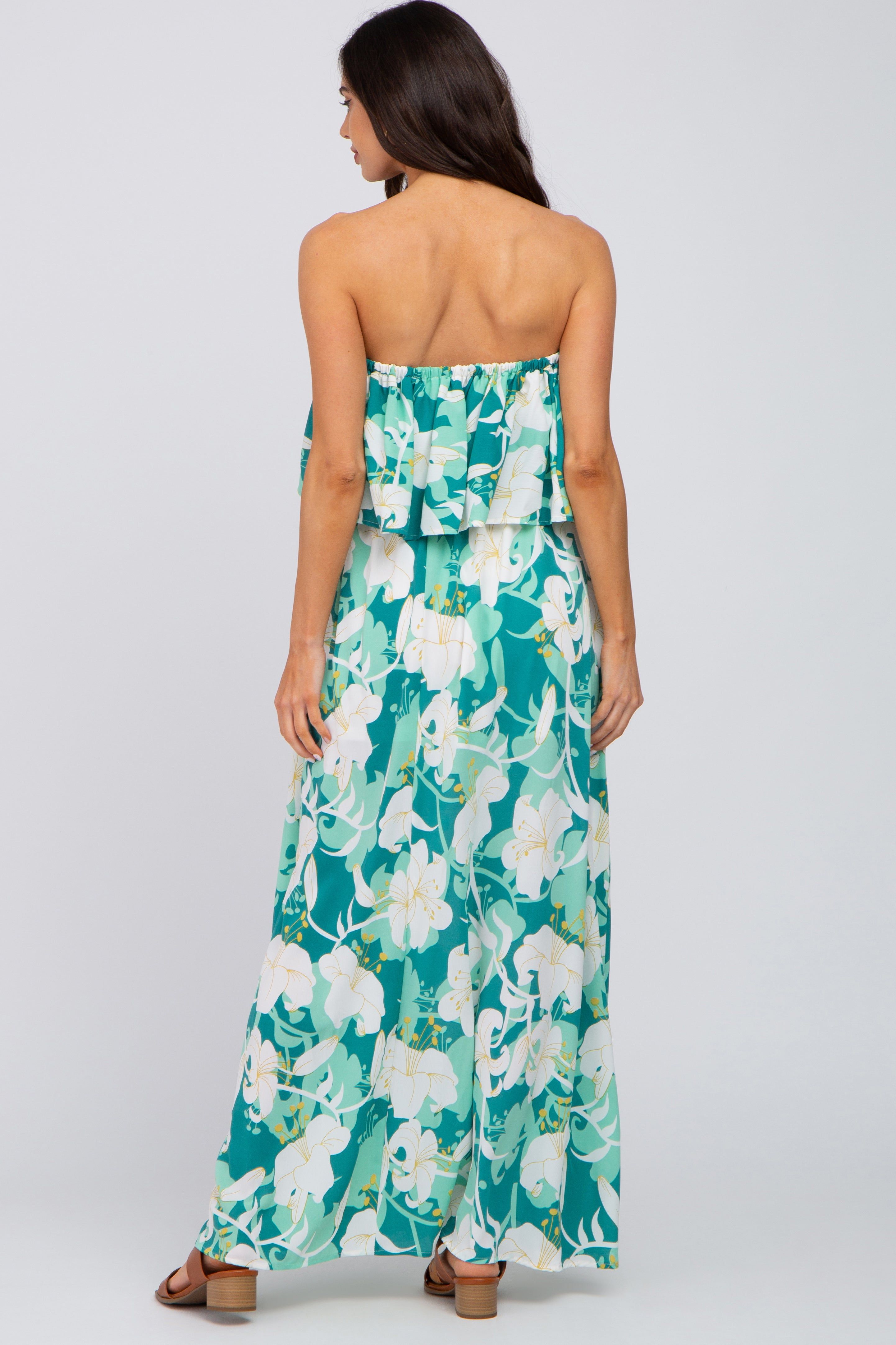 Green Floral Flounce Strapless Maternity Maxi Dress sold by Pinkblush product image thumbnail 3