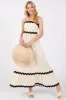 Beige Contrast Wavy Trim Maternity Maxi Dress sold by Pinkblush