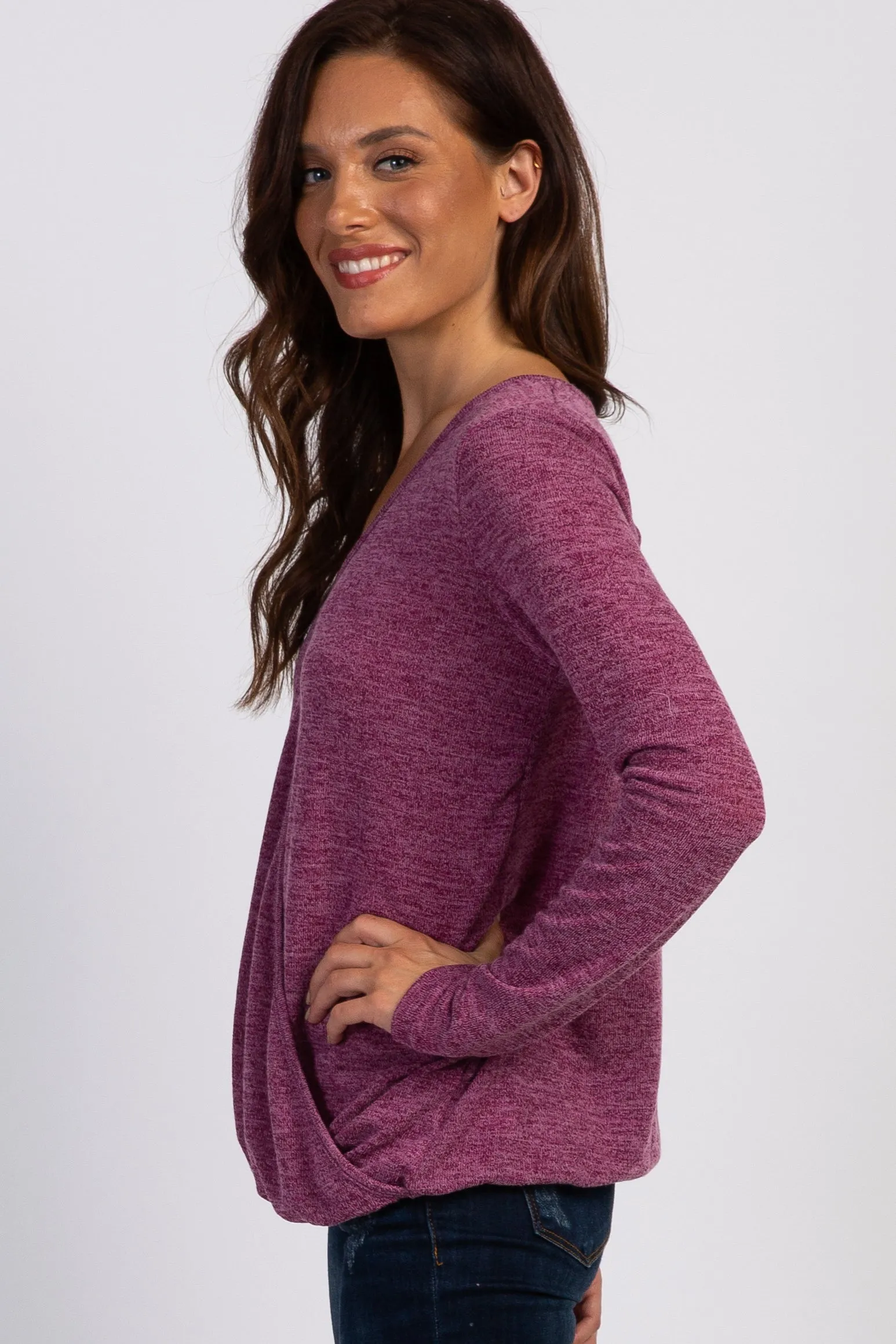 Burgundy Two-Tone Long Sleeve Wrap Top sold by Pinkblush product image thumbnail 2