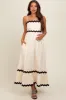 Beige Contrast Wavy Trim Maternity Maxi Dress sold by Pinkblush