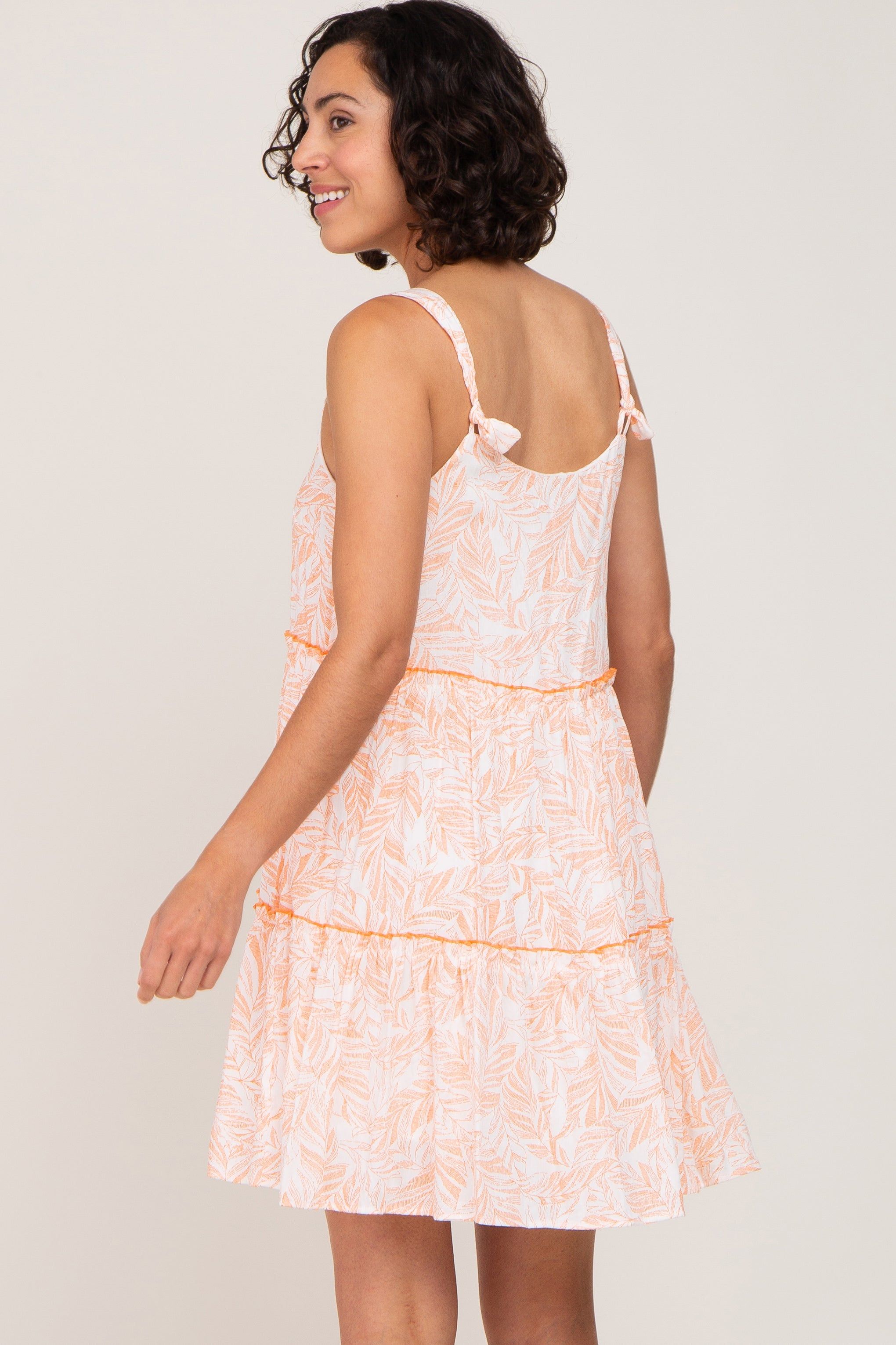 Orange Palm Printed Square Neck Ruffle Tiered Dress sold by Pinkblush product image thumbnail 4