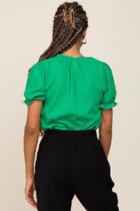 Green Ruffle Accent Tie Front Blouse sold by Pinkblush