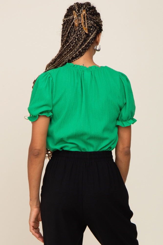 Green Ruffle Accent Tie Front Blouse sold by Pinkblush product image thumbnail 3