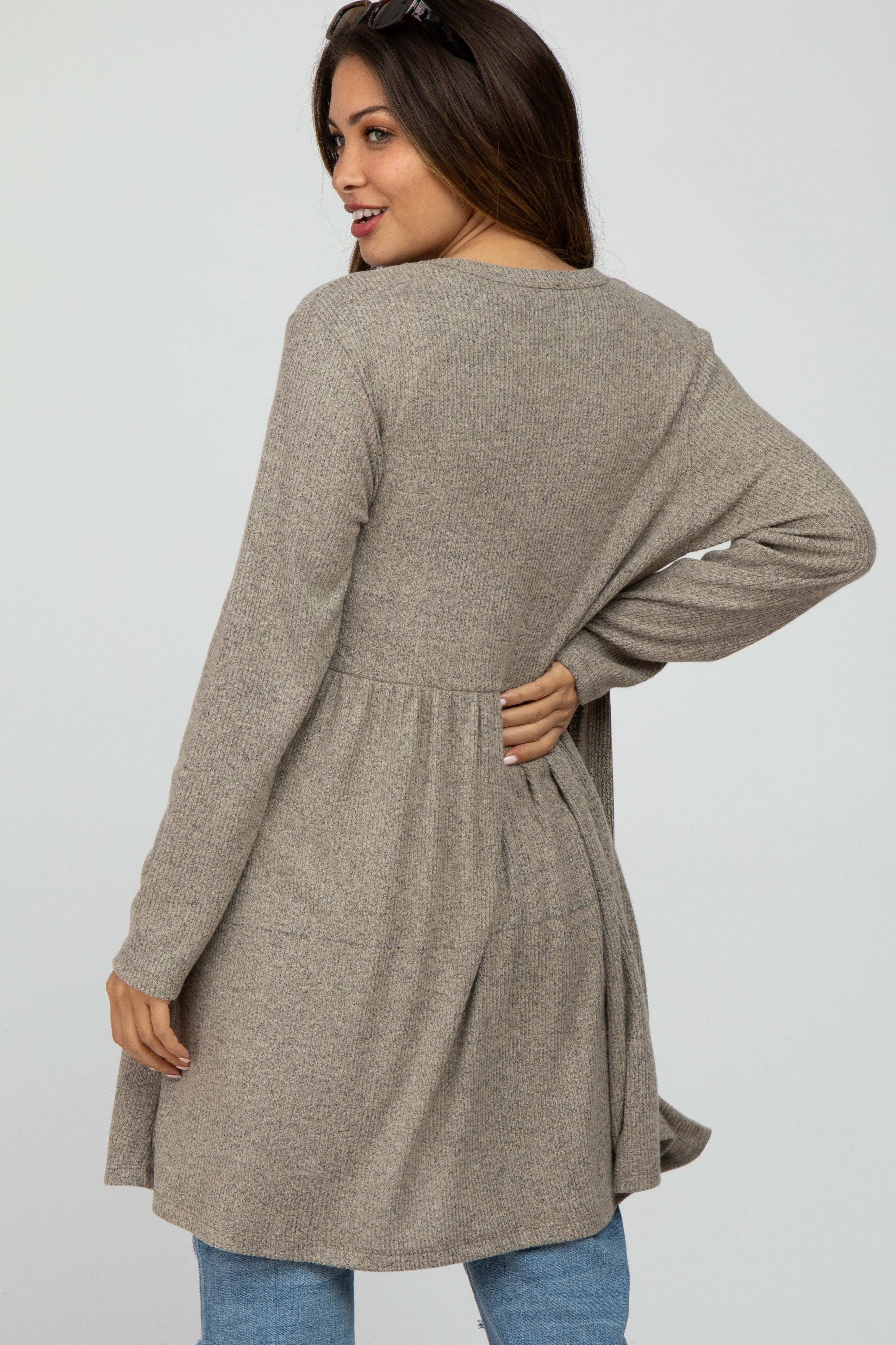 Mocha Gathered Open Front Maternity Cardigan sold by Pinkblush product image thumbnail 4