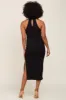 Black Ribbed Mock Neck Sleeveless Side Slit Midi Dress sold by Pinkblush