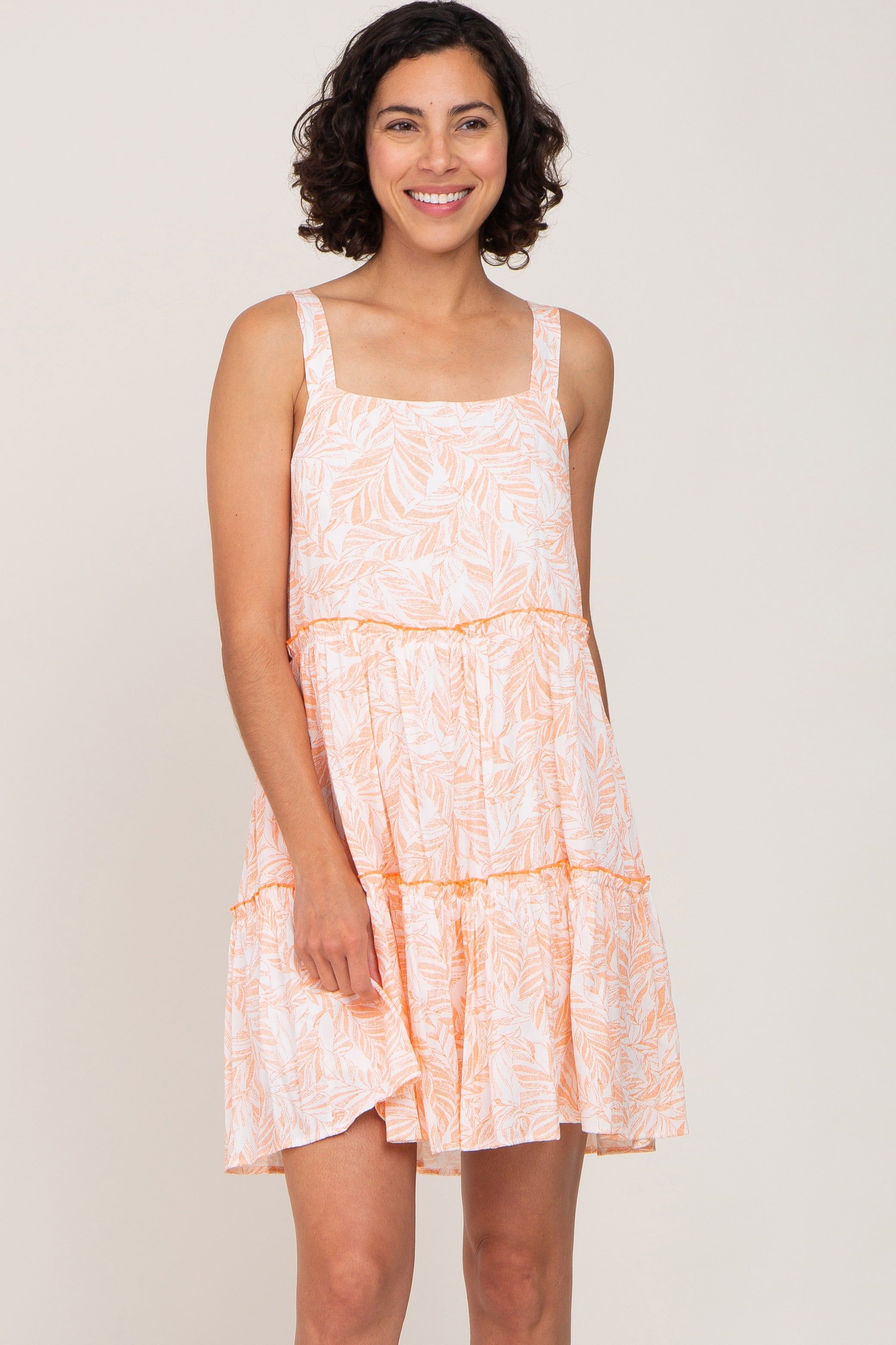 Orange Palm Printed Square Neck Ruffle Tiered Dress sold by Pinkblush product image thumbnail 2
