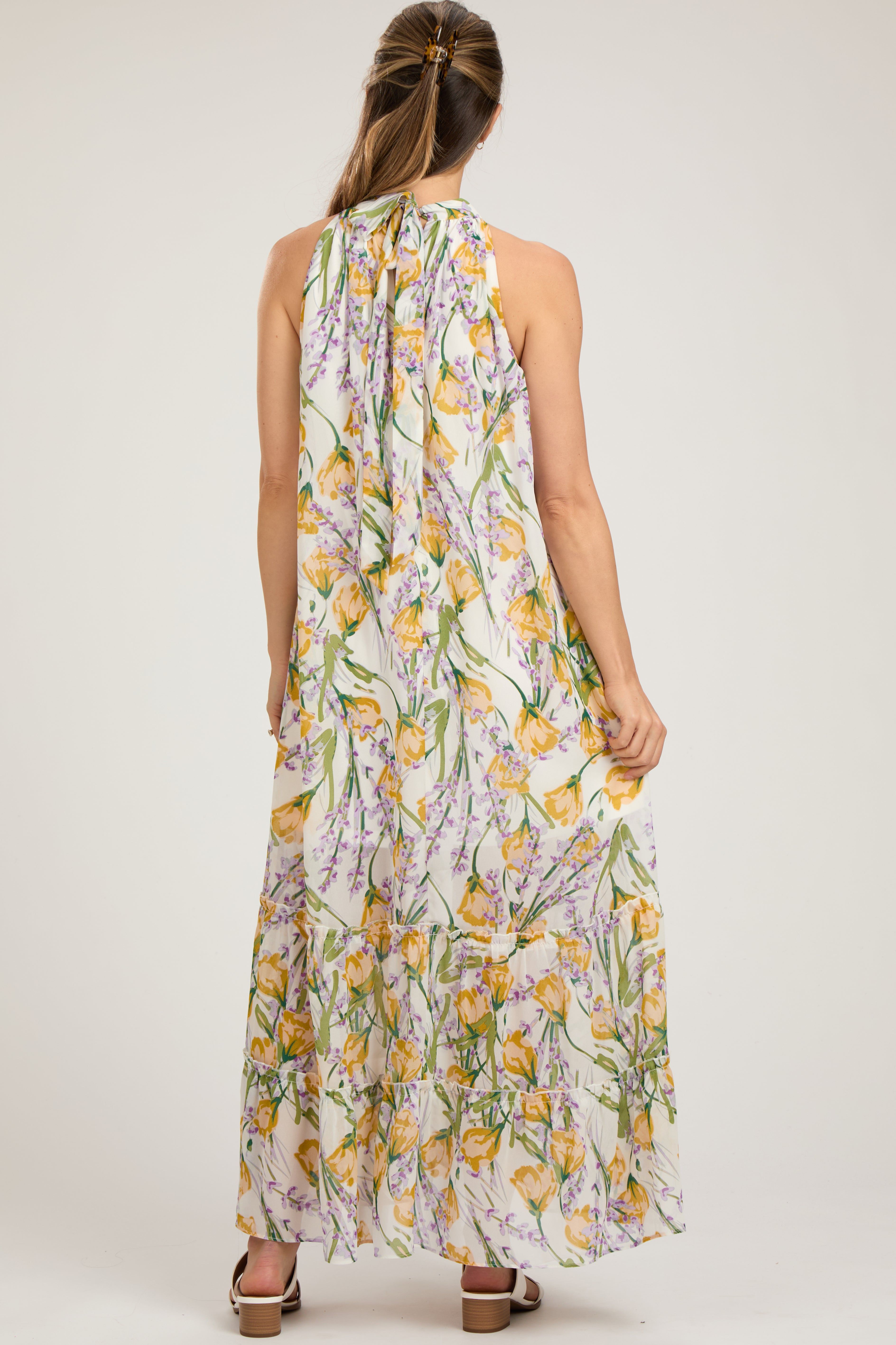 White Floral Halter Maternity Maxi Dress sold by Pinkblush product image thumbnail 3