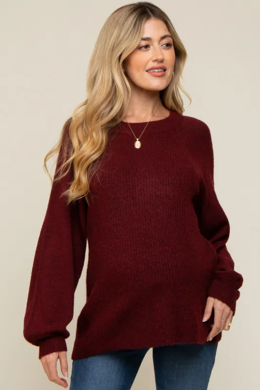 Burgundy Soft Brushed Maternity Sweater sold by Pinkblush