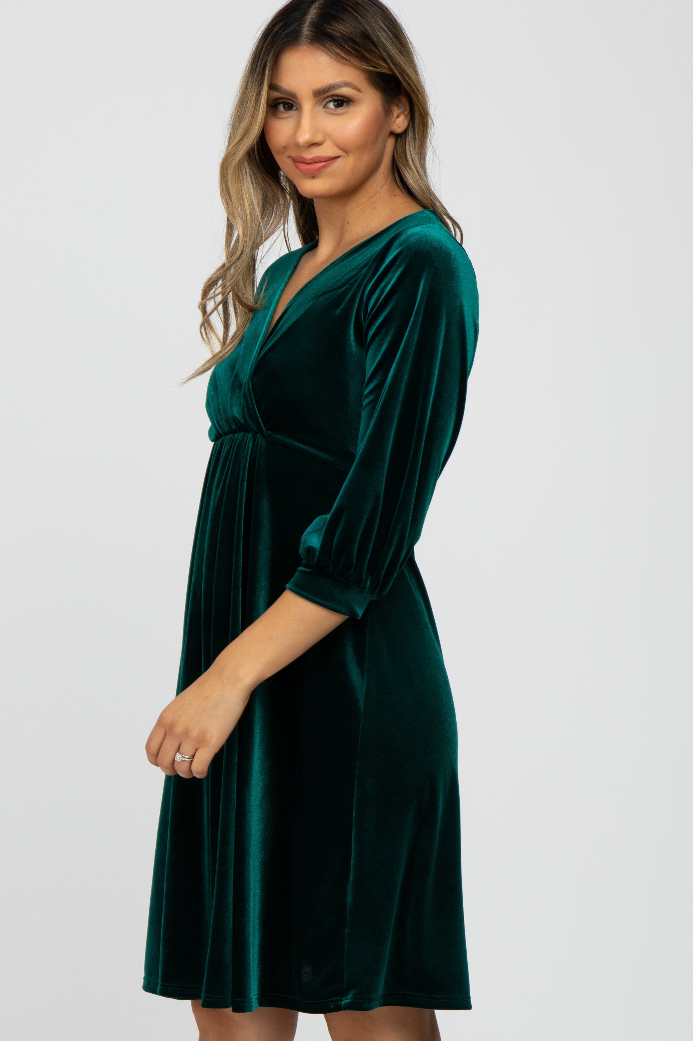 Green Velvet Wrap Front Babydoll Dress sold by Pinkblush product image thumbnail 3