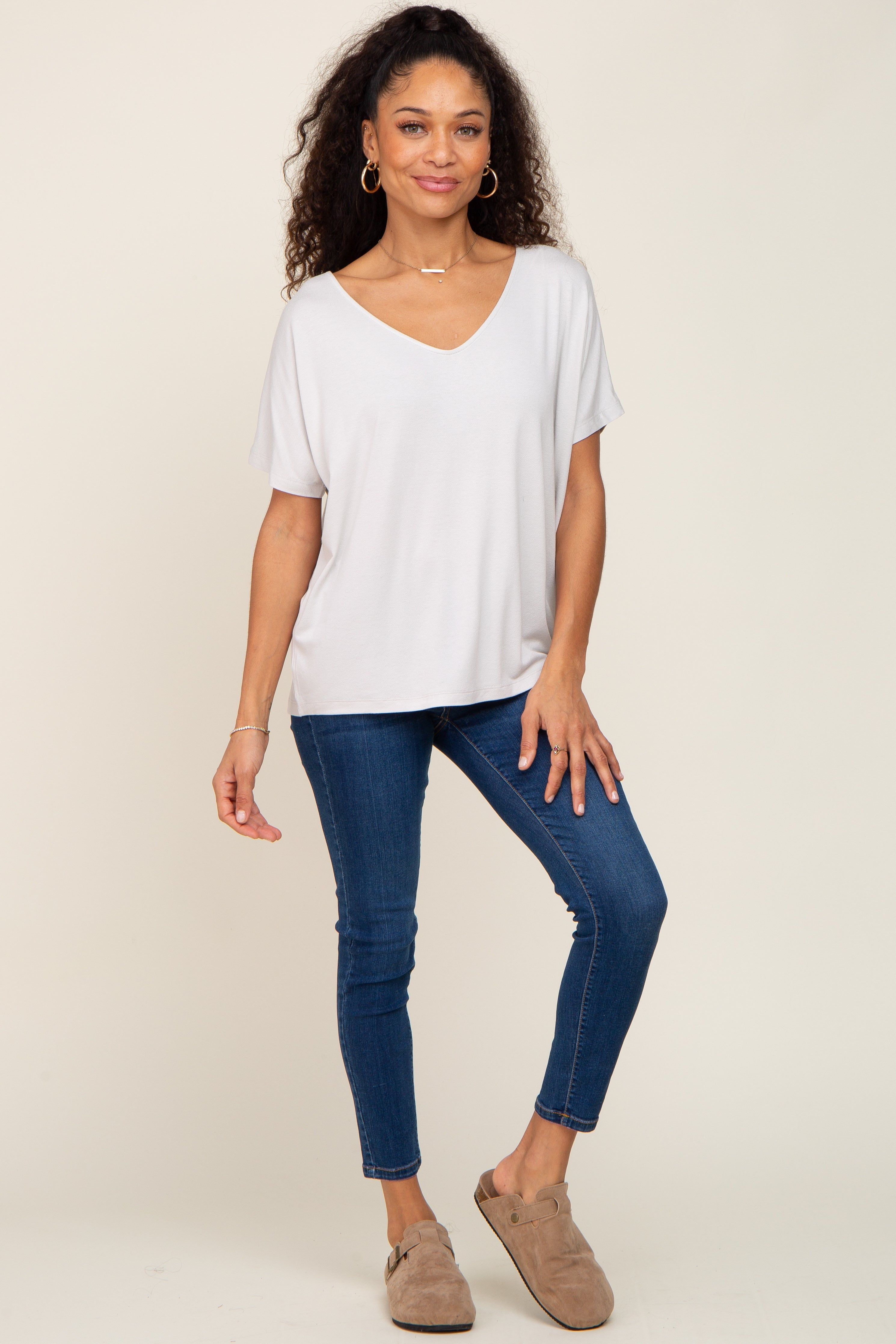 Light Grey V-Neck Dolman Sleeve Top sold by Pinkblush product image thumbnail 4