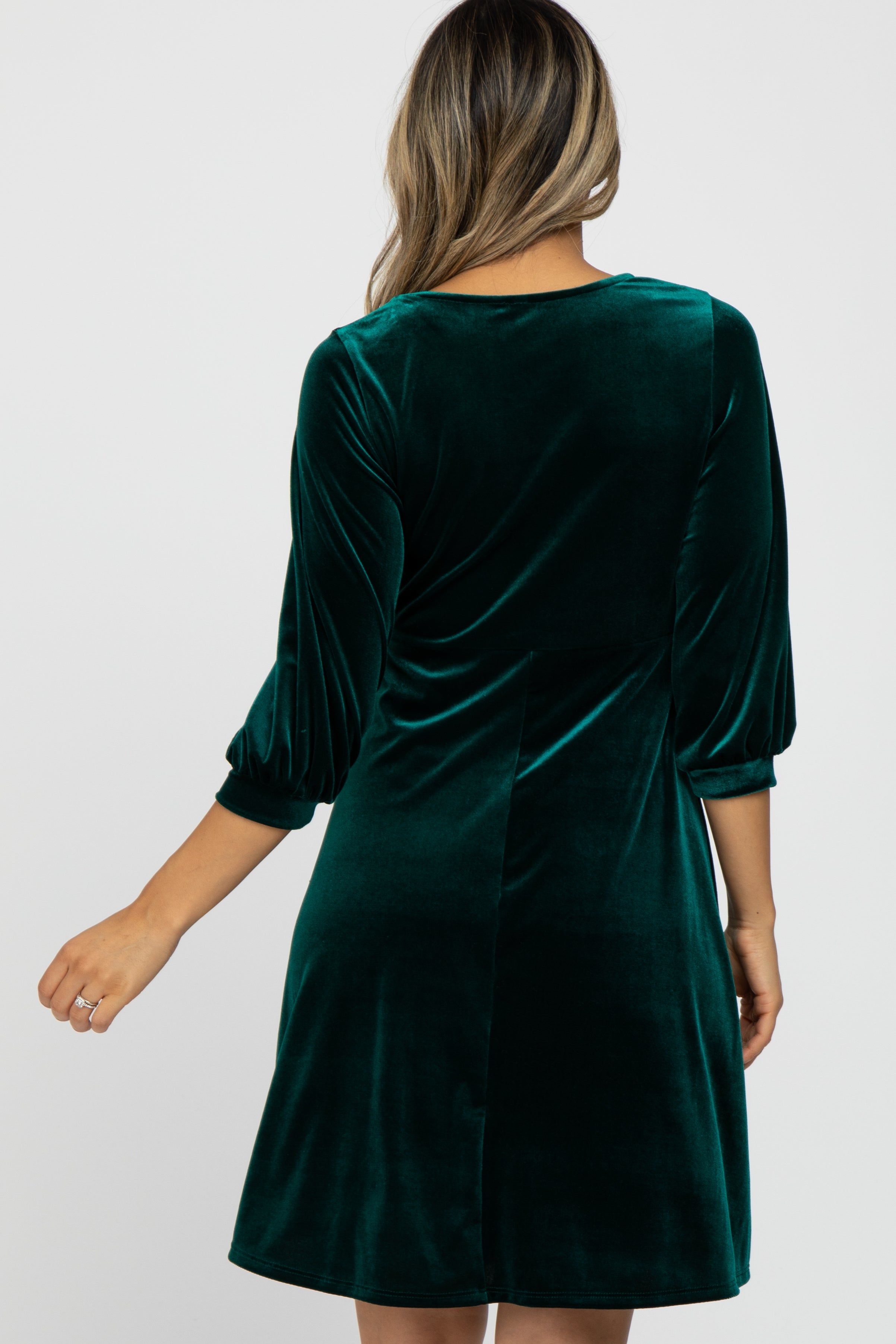 Green Velvet Wrap Front Babydoll Dress sold by Pinkblush product image thumbnail 4