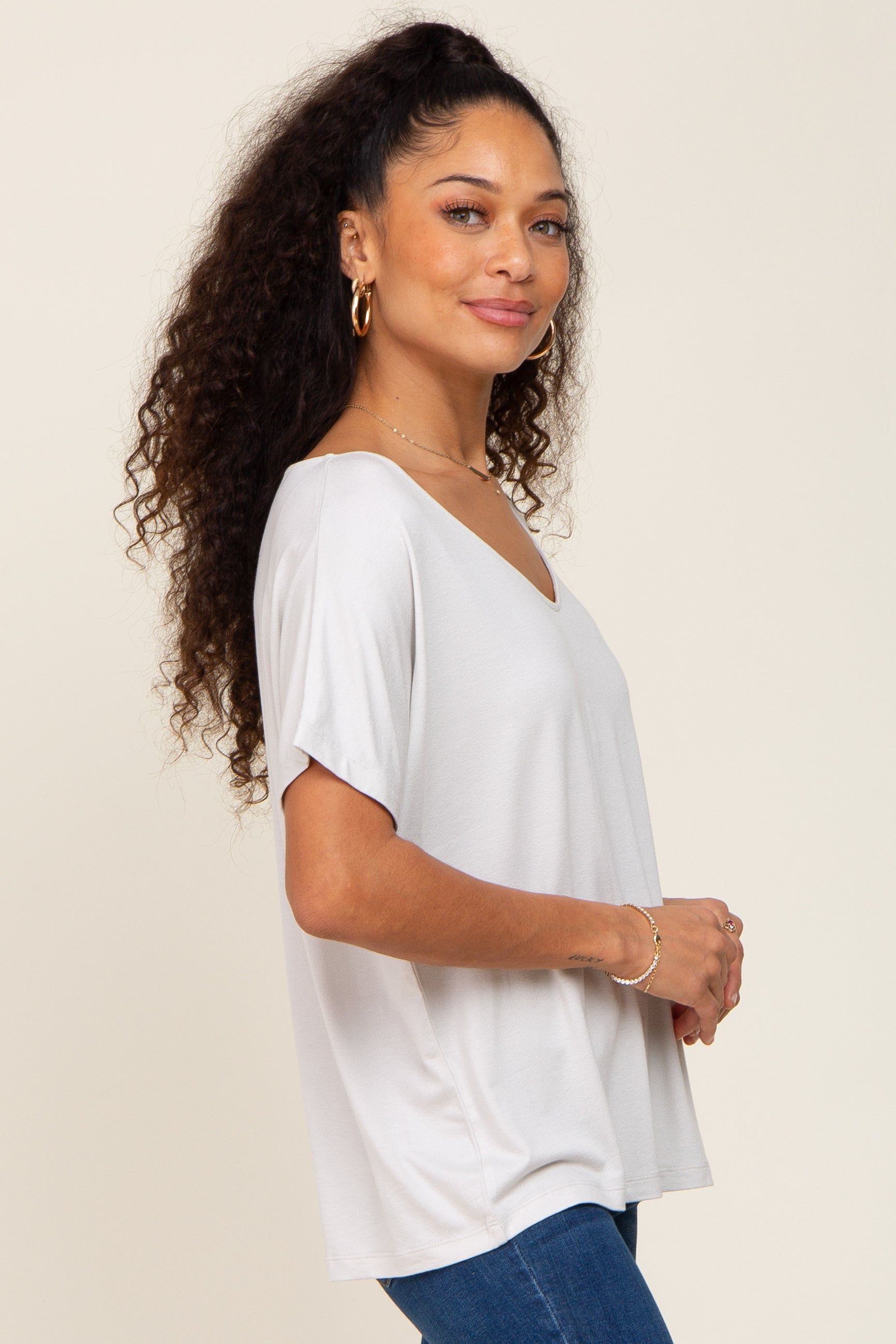Light Grey V-Neck Dolman Sleeve Top sold by Pinkblush product image thumbnail 2