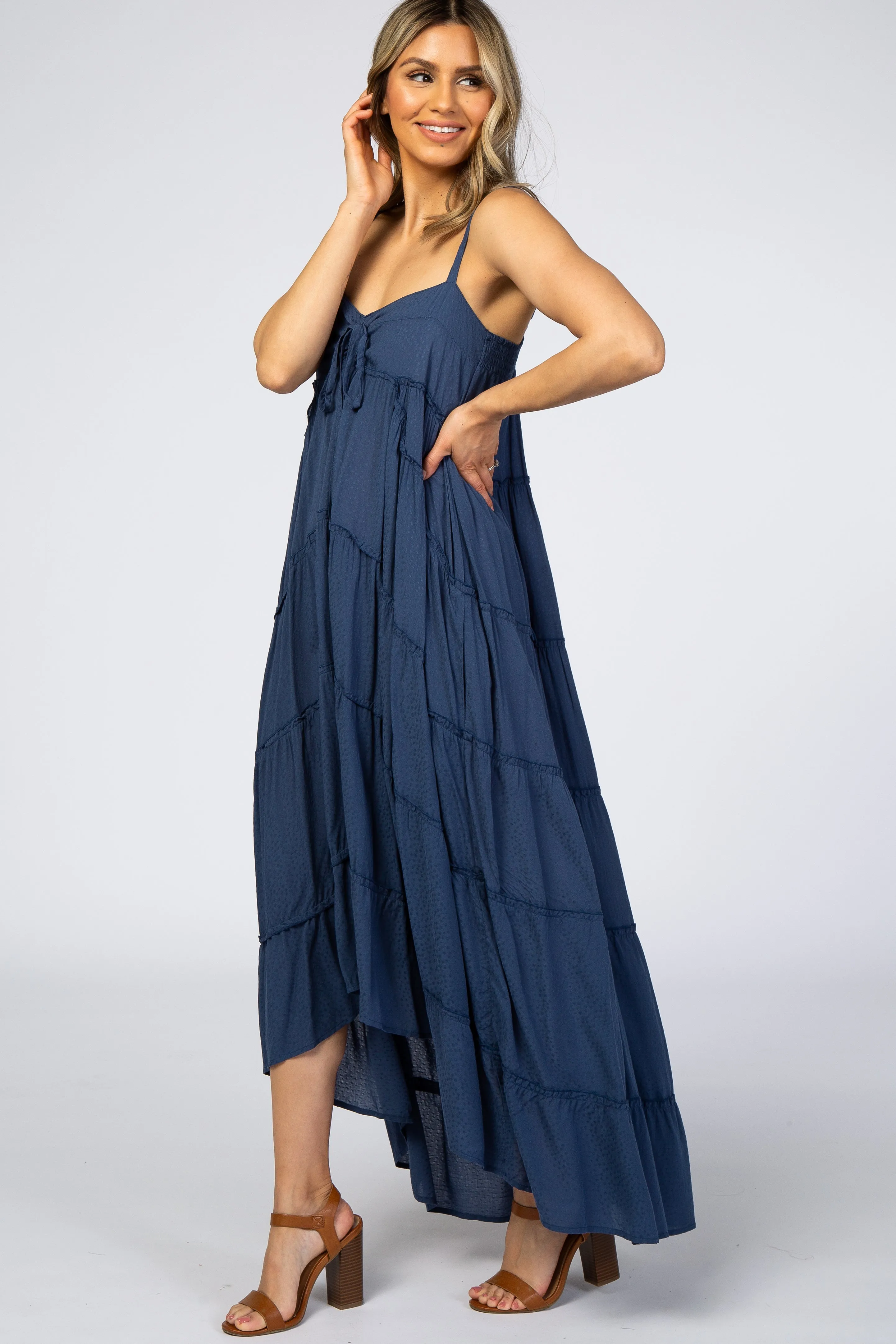 Navy Blue Ruffle Tier Hi-Low Dress sold by Pinkblush product image thumbnail 2