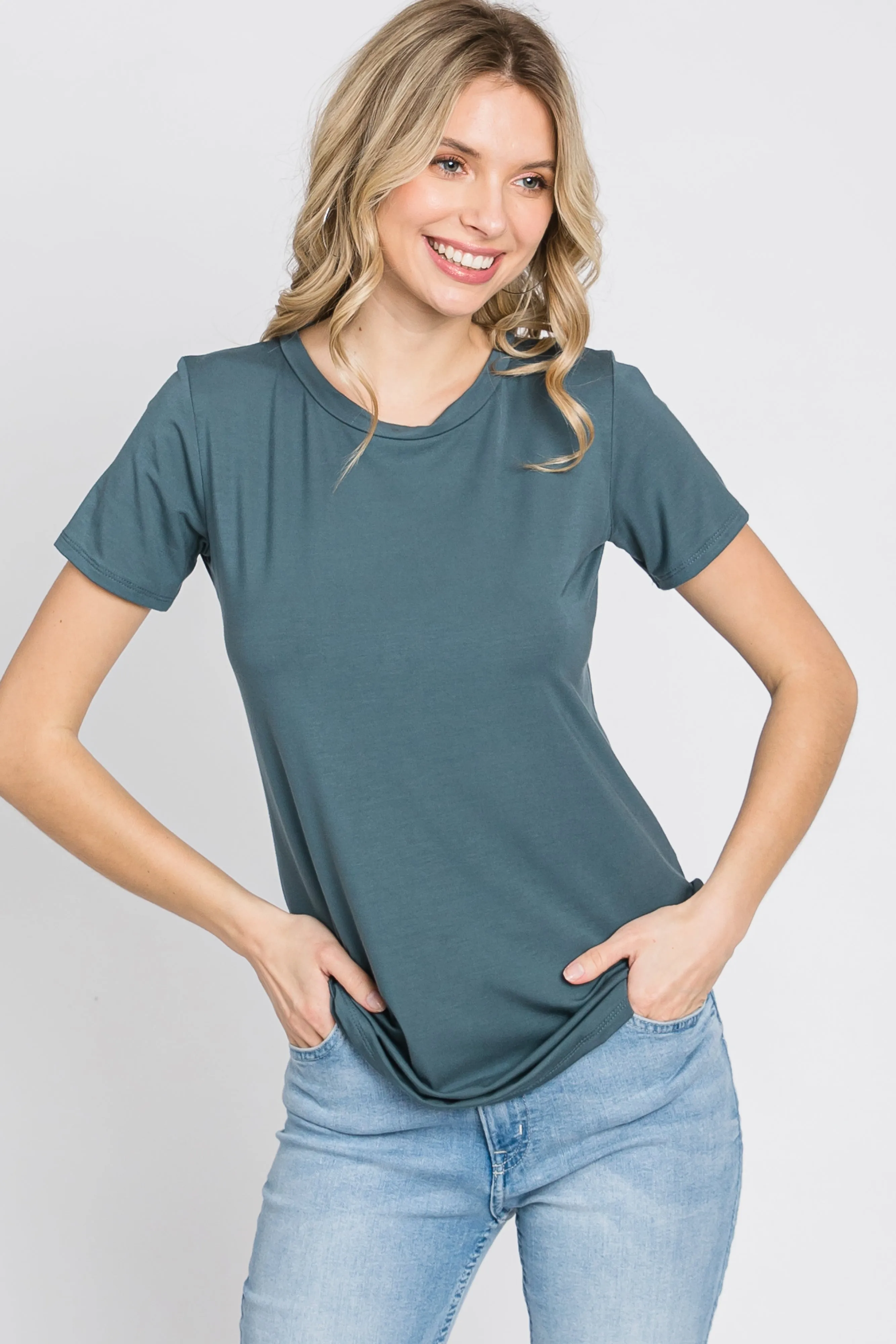 Blue Basic Short Sleeve Top sold by Pinkblush