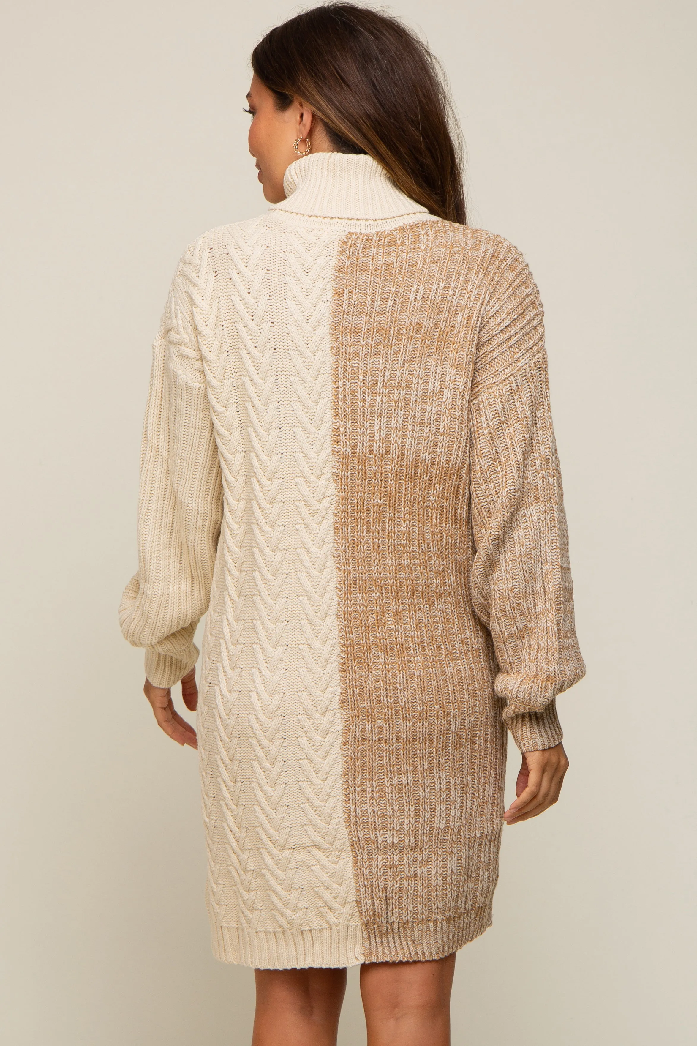 Taupe Color Blocked Turtleneck Maternity Sweater Dress sold by Pinkblush product image thumbnail 5