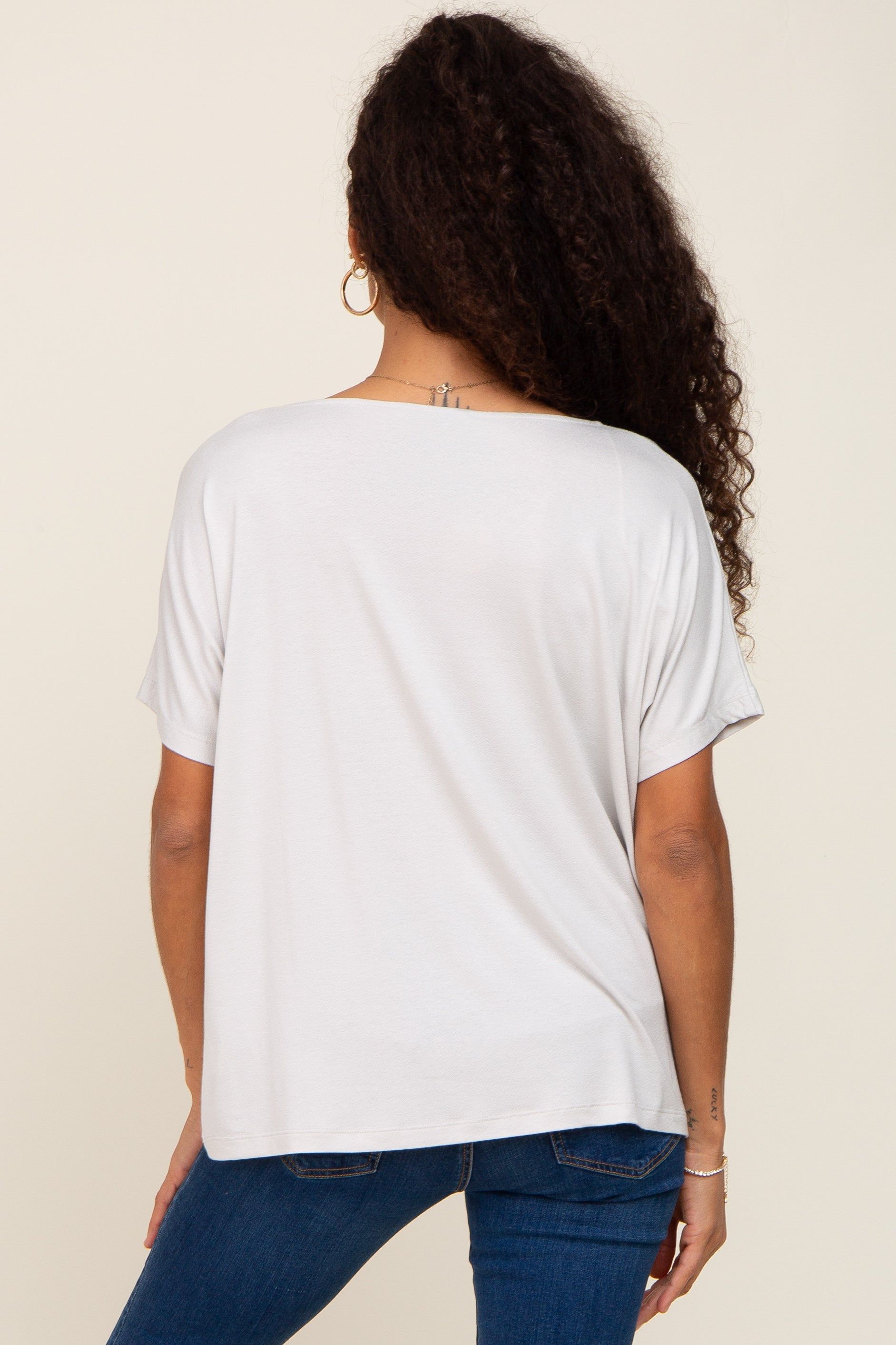 Light Grey V-Neck Dolman Sleeve Top sold by Pinkblush product image thumbnail 3