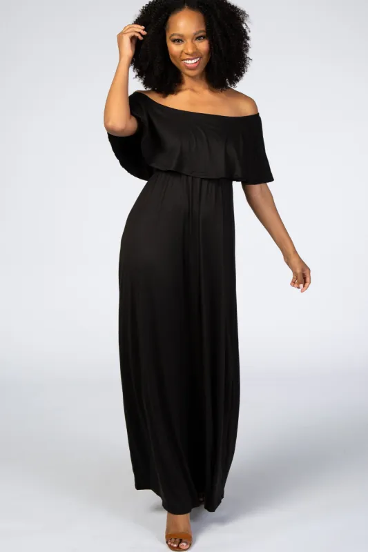 Black Off Shoulder Maxi Dress sold by Pinkblush
